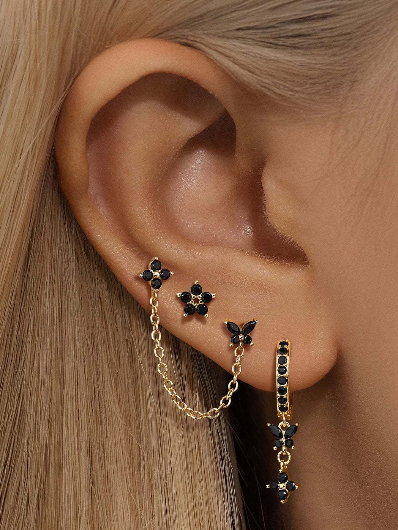 S925 Black Double Flower Fashion Elegant Earrings-Olarajewelry