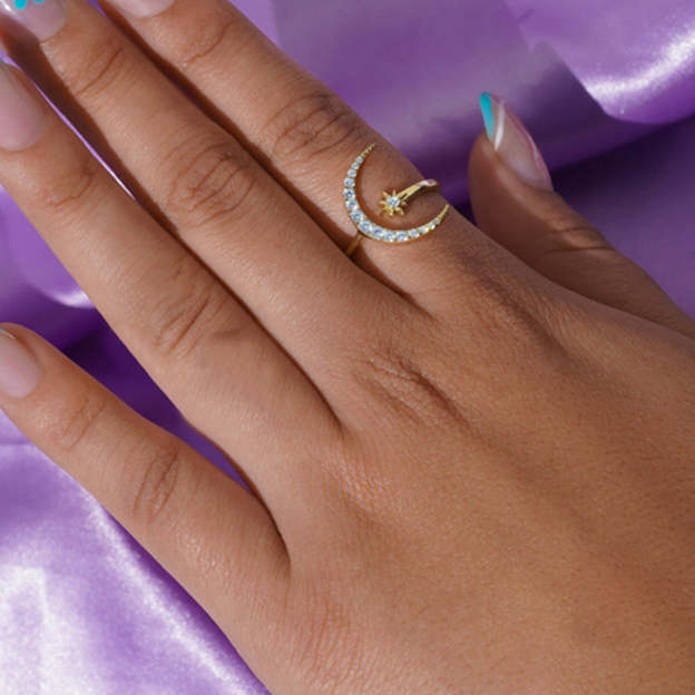 Olara star and moon zircon ring-Olarajewelry