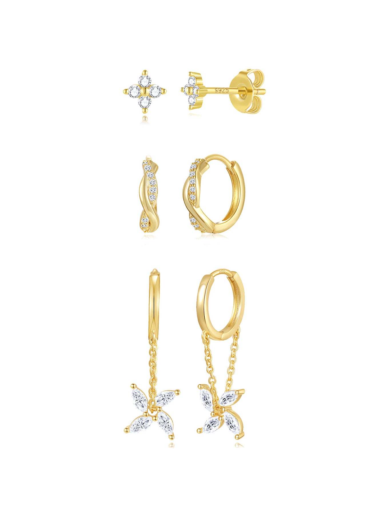Simple Fashion Windmill Zircon Hoop Drop Earring Set-Olarajewelry