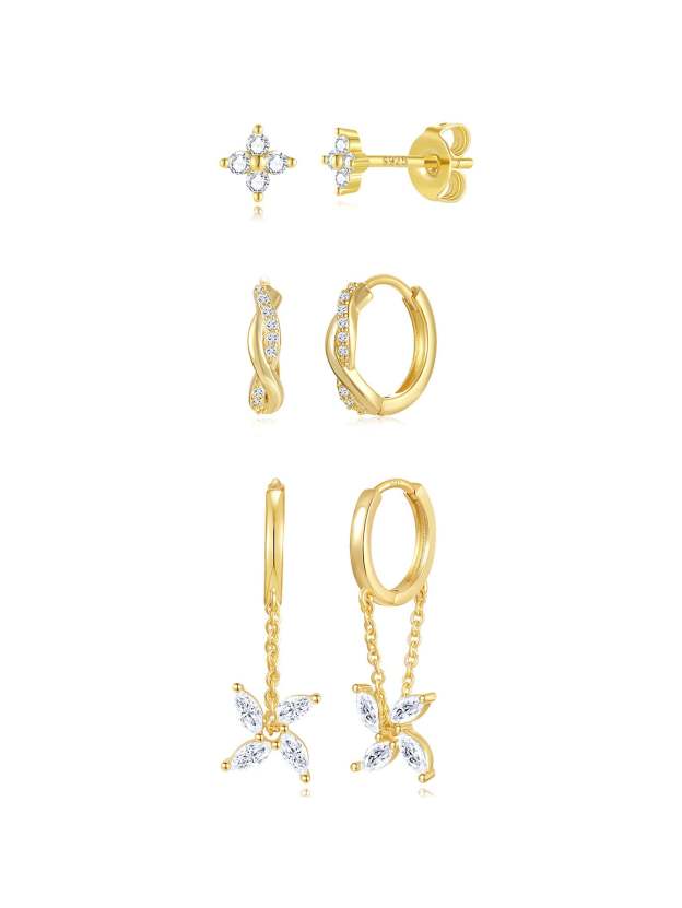 Simple Fashion Windmill Zircon Hoop Drop Earring Set-Olarajewelry