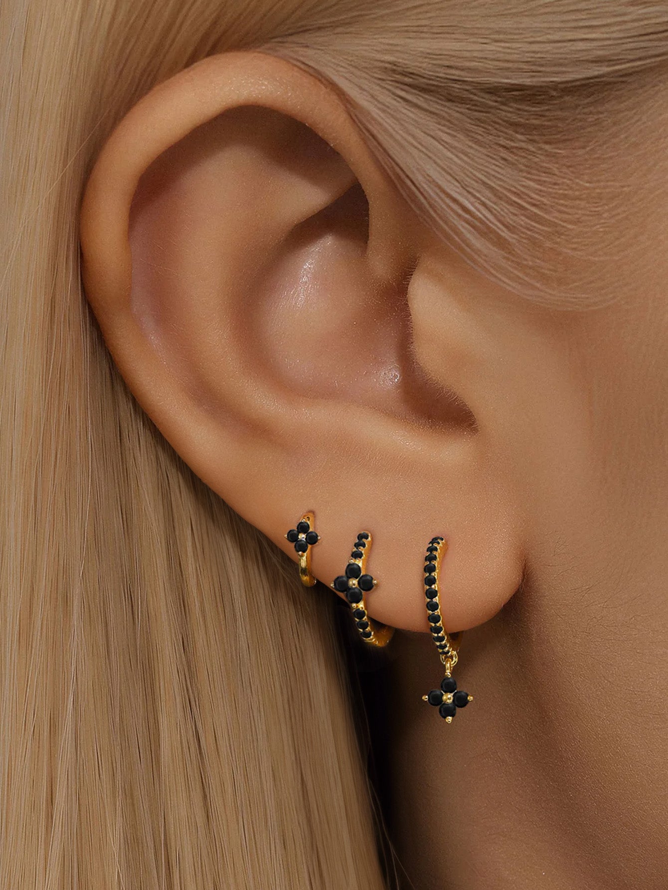 S925 Black Flower Lobe Set-Olarajewelry