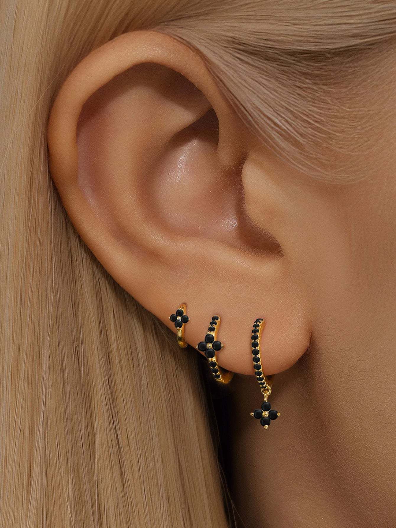 S925 Black Flower Lobe Set-Olarajewelry