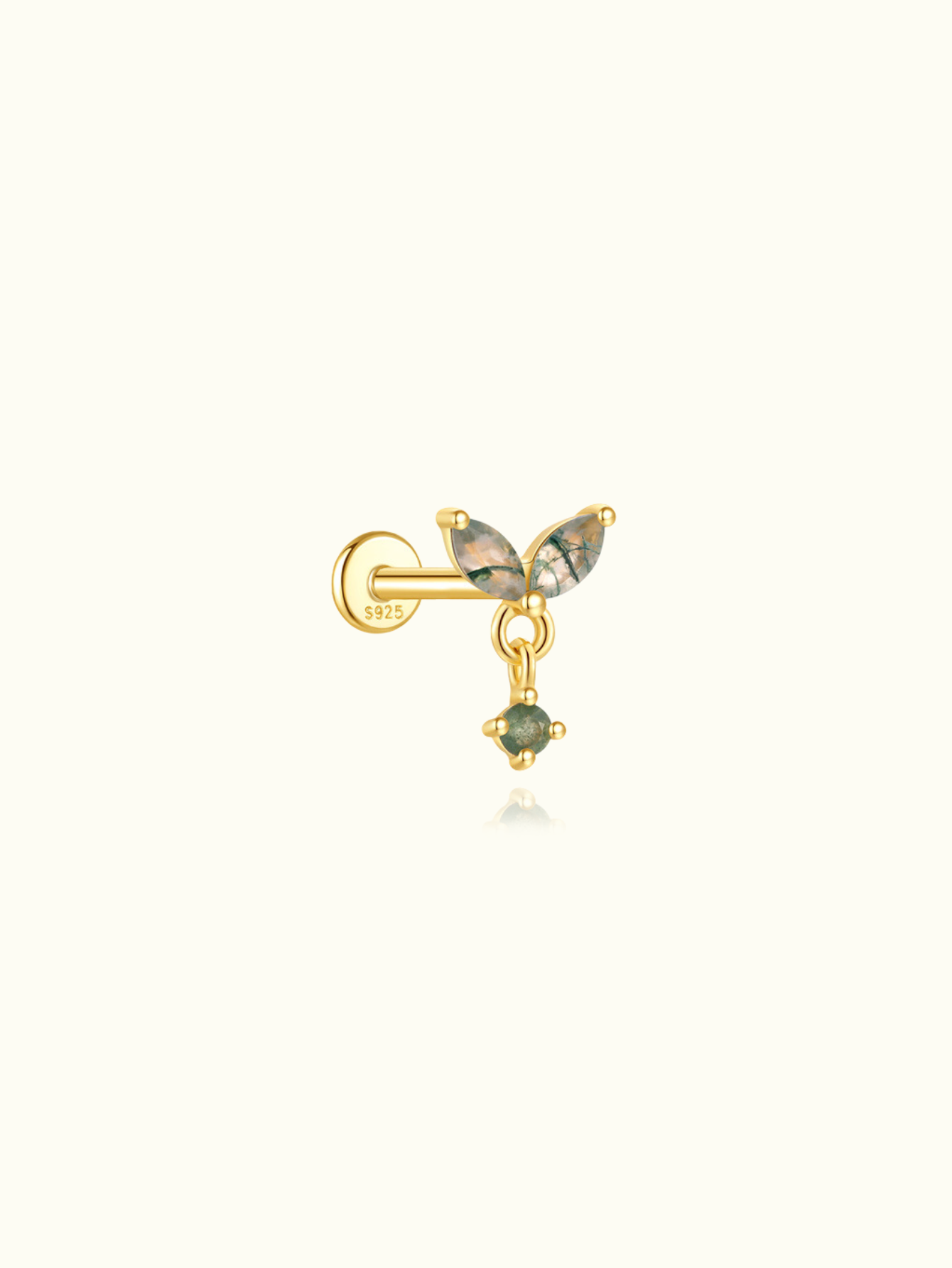 S925 Moss Agate Marquise Pendant Flatback Stud