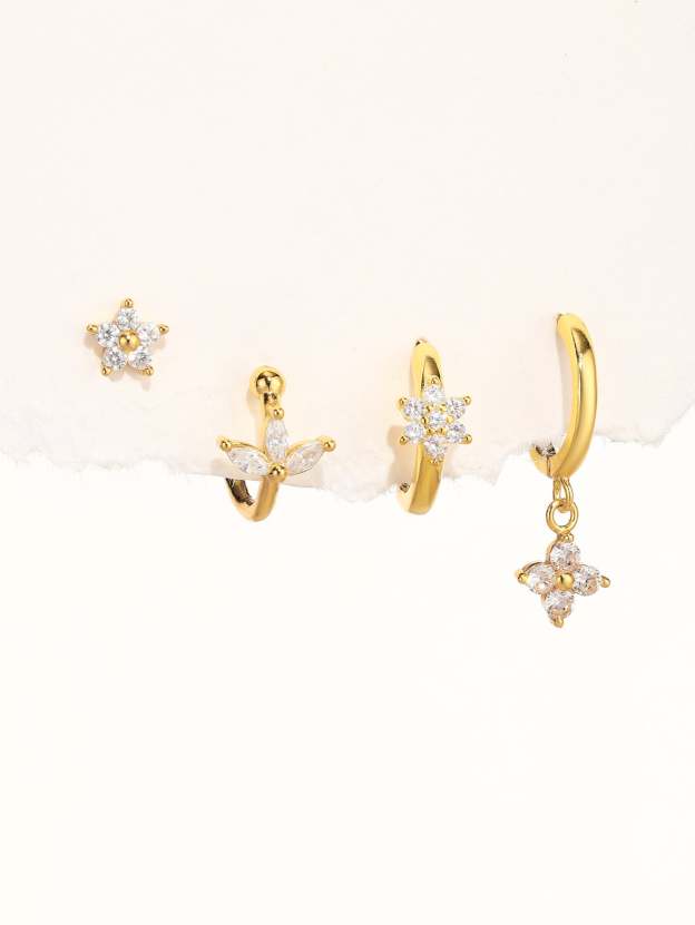 S925 Sparkle Flower Stud Earring Set-Olarajewelry