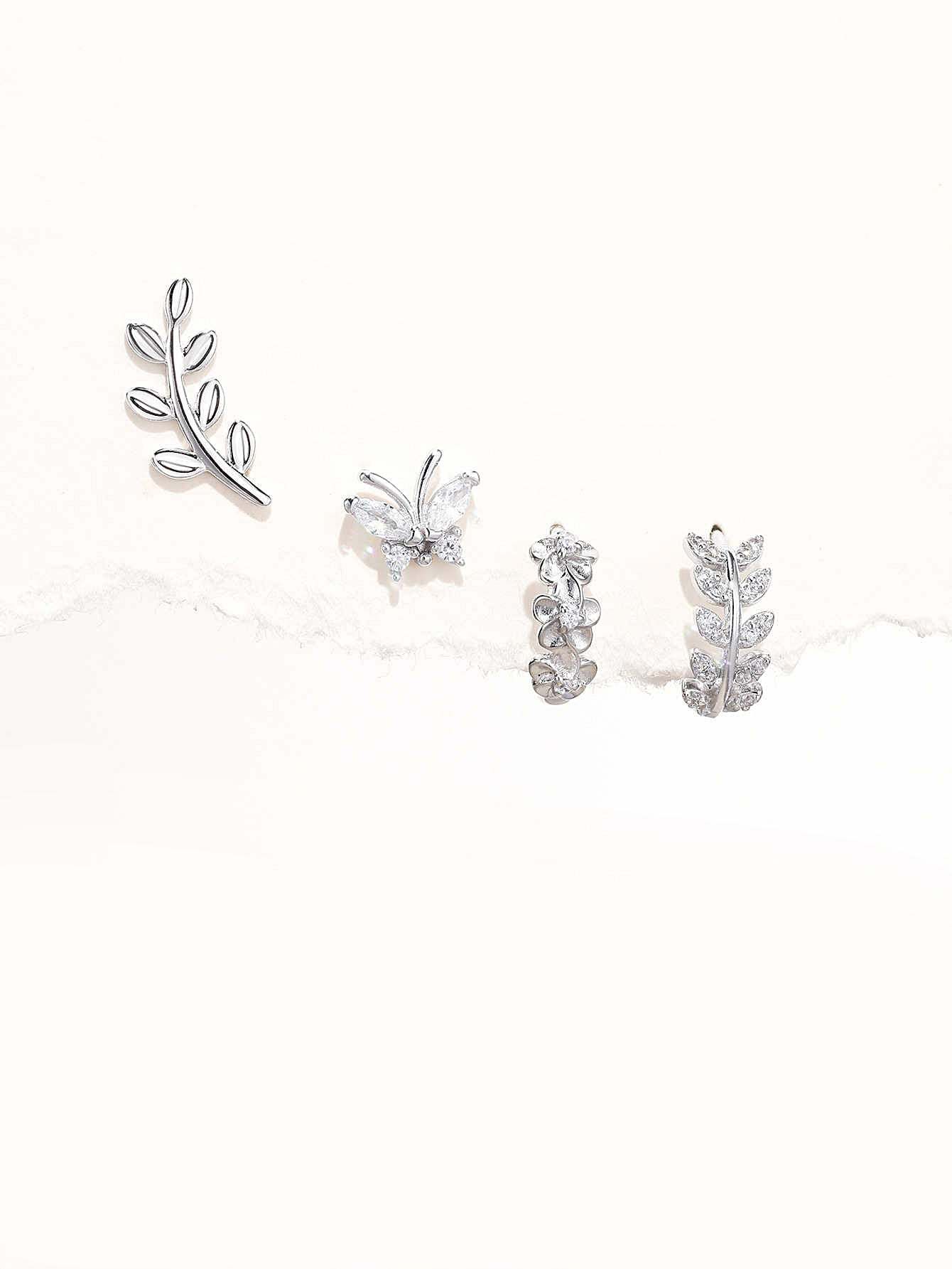 S925 Butterfly Leaf Zircon Earring Set-Olarajewelry