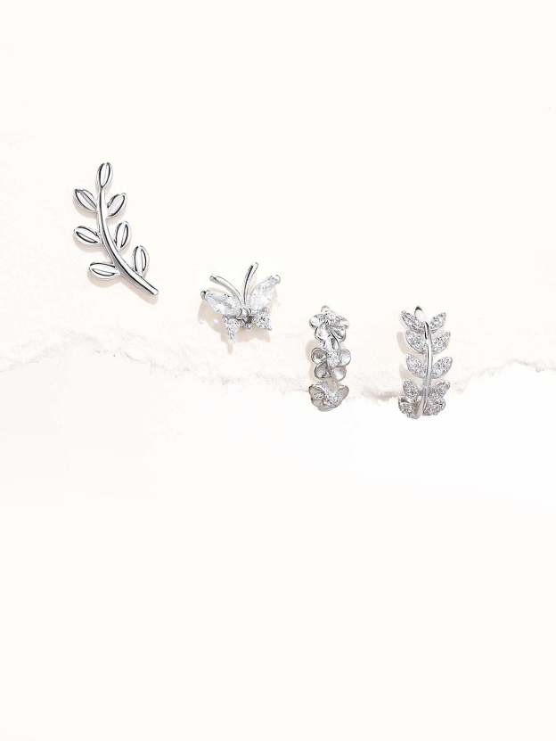 S925 Butterfly Leaf Zircon Earring Set-Olarajewelry