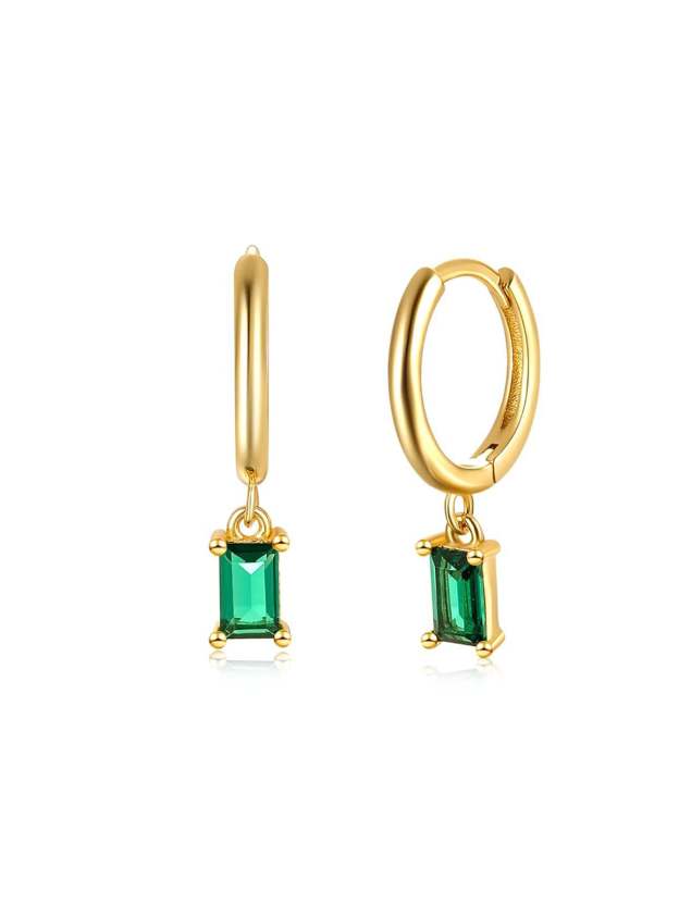 S925 Green Square ＆ Round Drop Earring Set-Olarajewelry