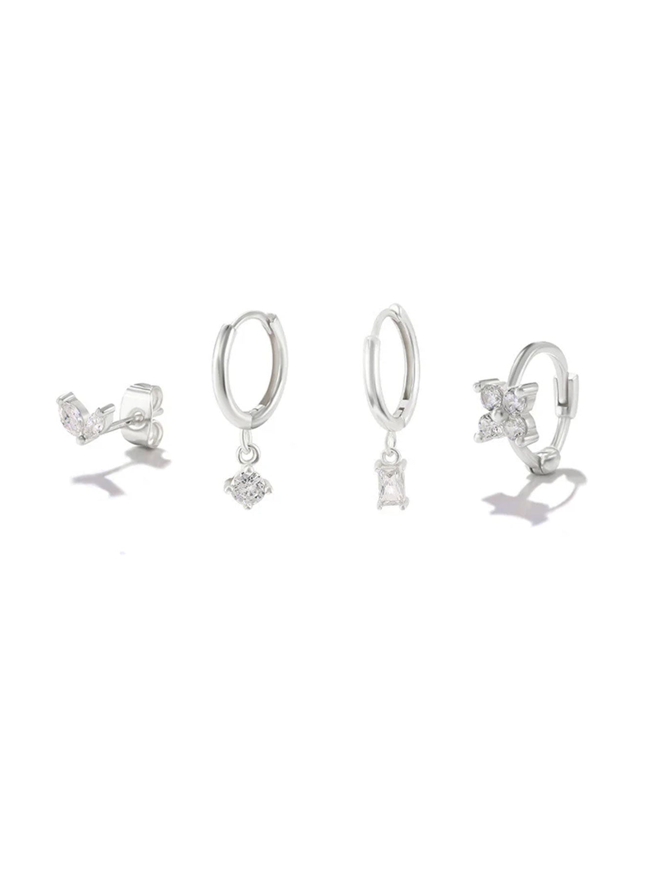 S925 Simple Zircon Hoop Drop Earring Set-Olarajewelry