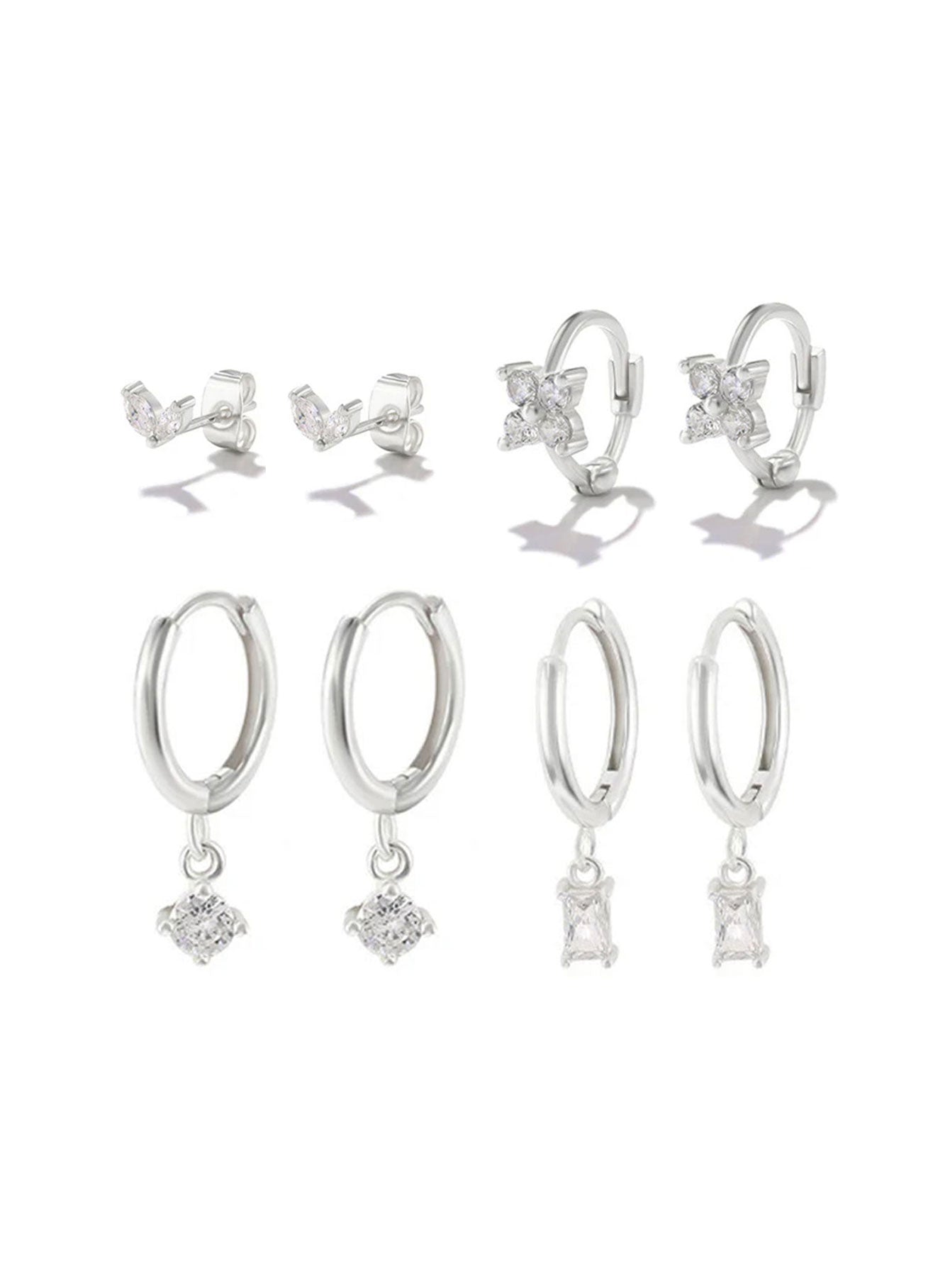 S925 Simple Zircon Hoop Drop Earring Set-Olarajewelry