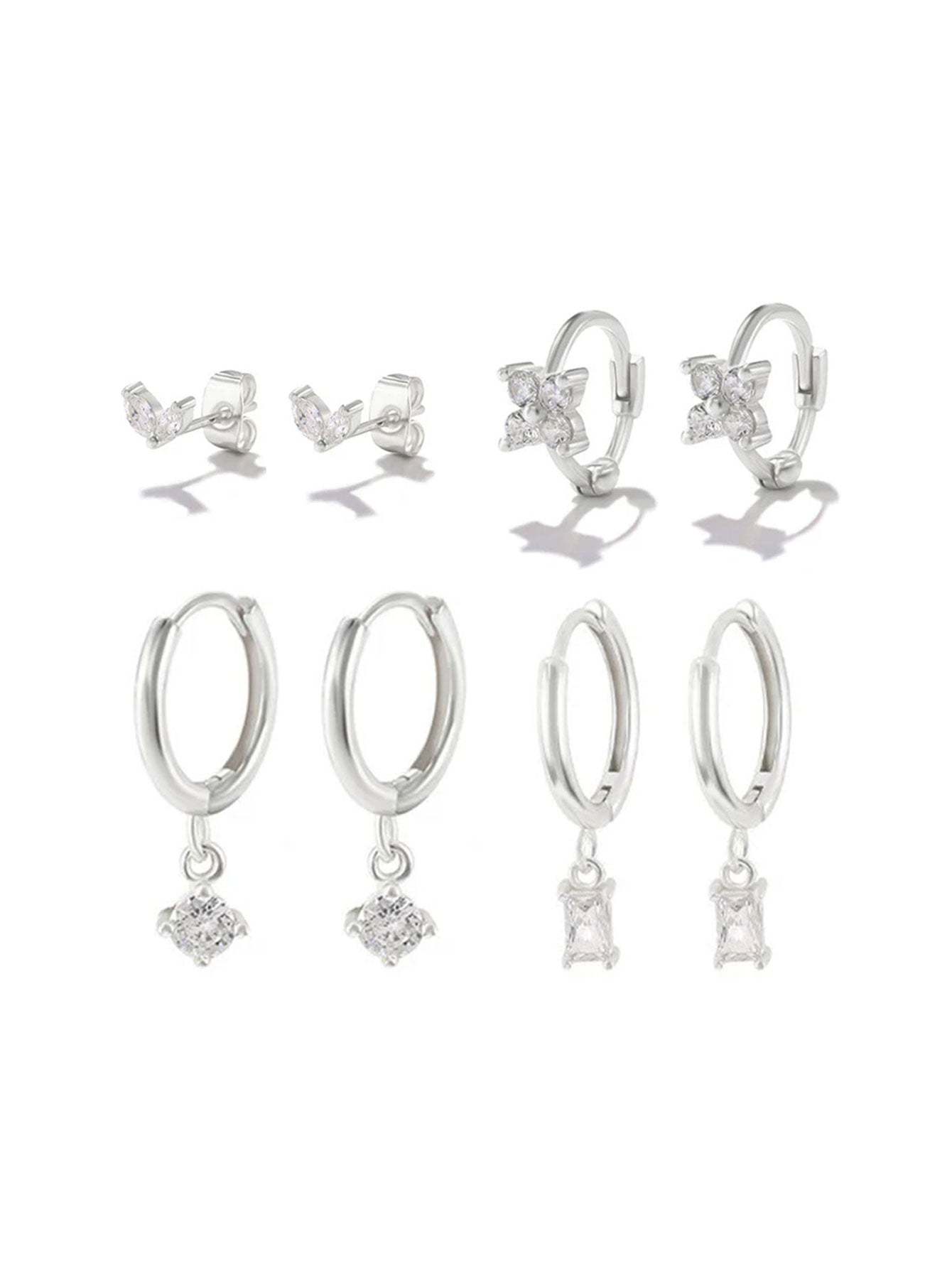 S925 Simple Zircon Hoop Drop Earring Set-Olarajewelry