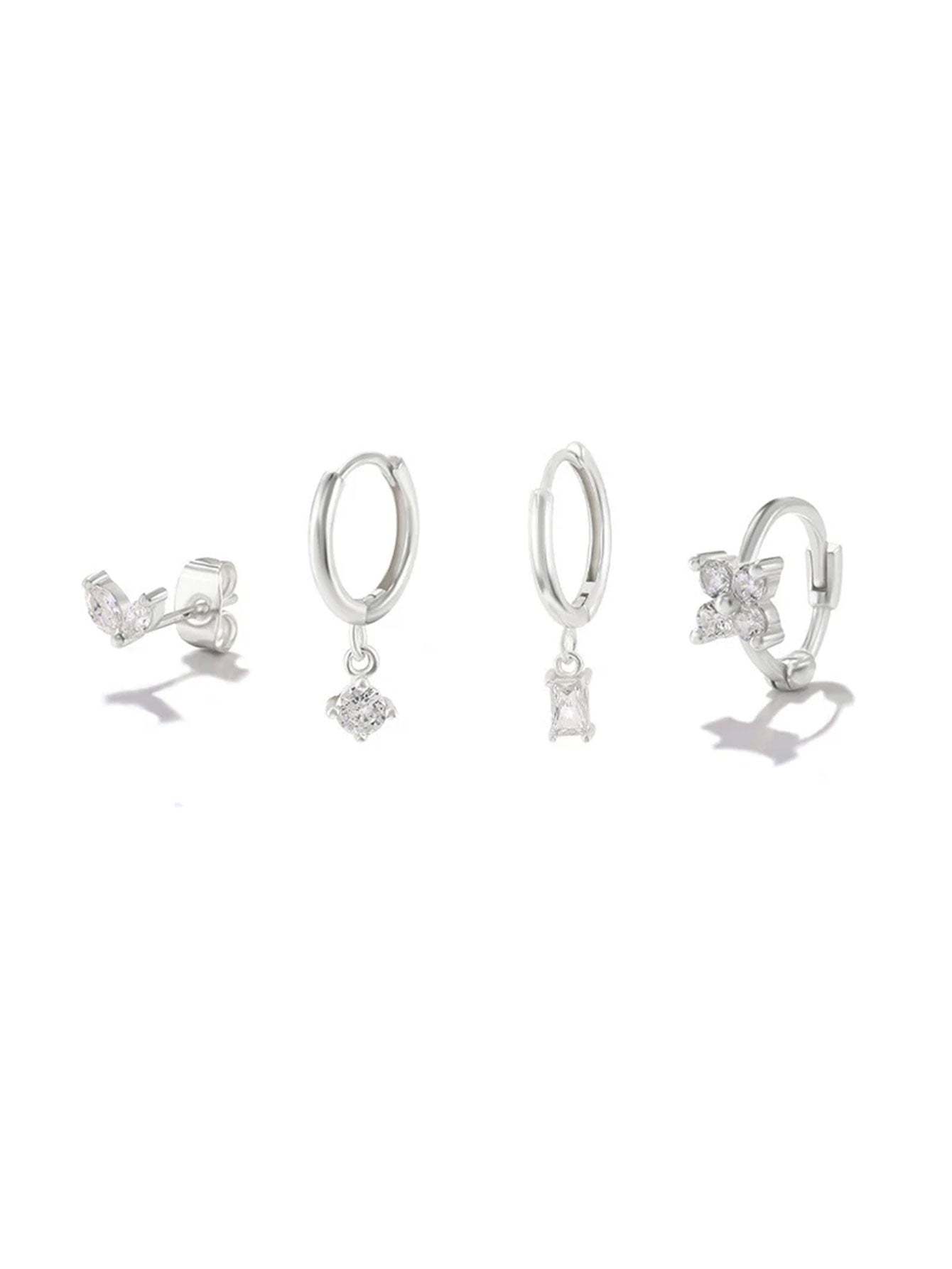 S925 Simple Zircon Hoop Drop Earring Set-Olarajewelry