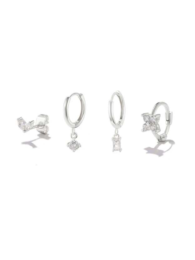 S925 Simple Zircon Hoop Drop Earring Set-Olarajewelry