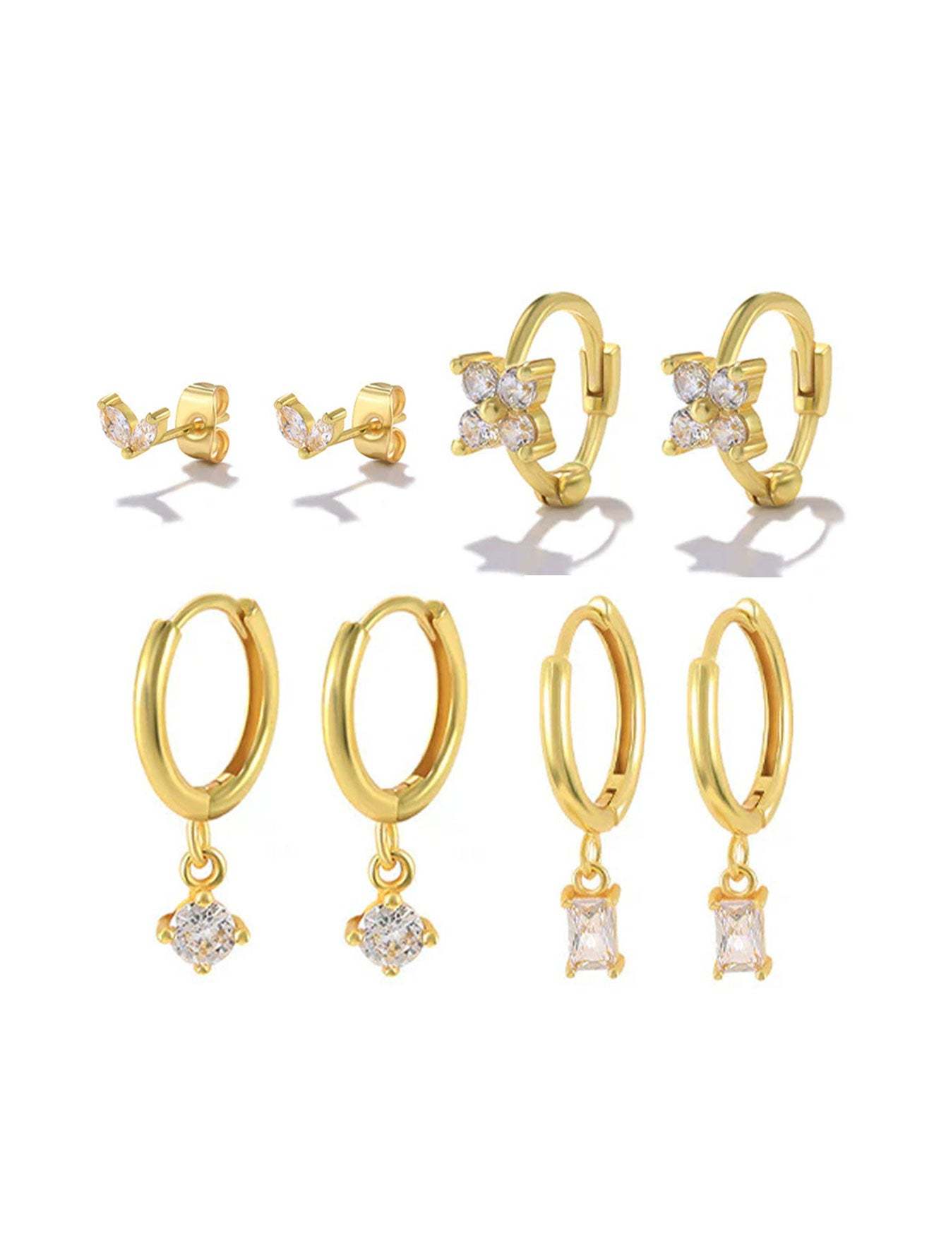 S925 Simple Zircon Hoop Drop Earring Set-Olarajewelry
