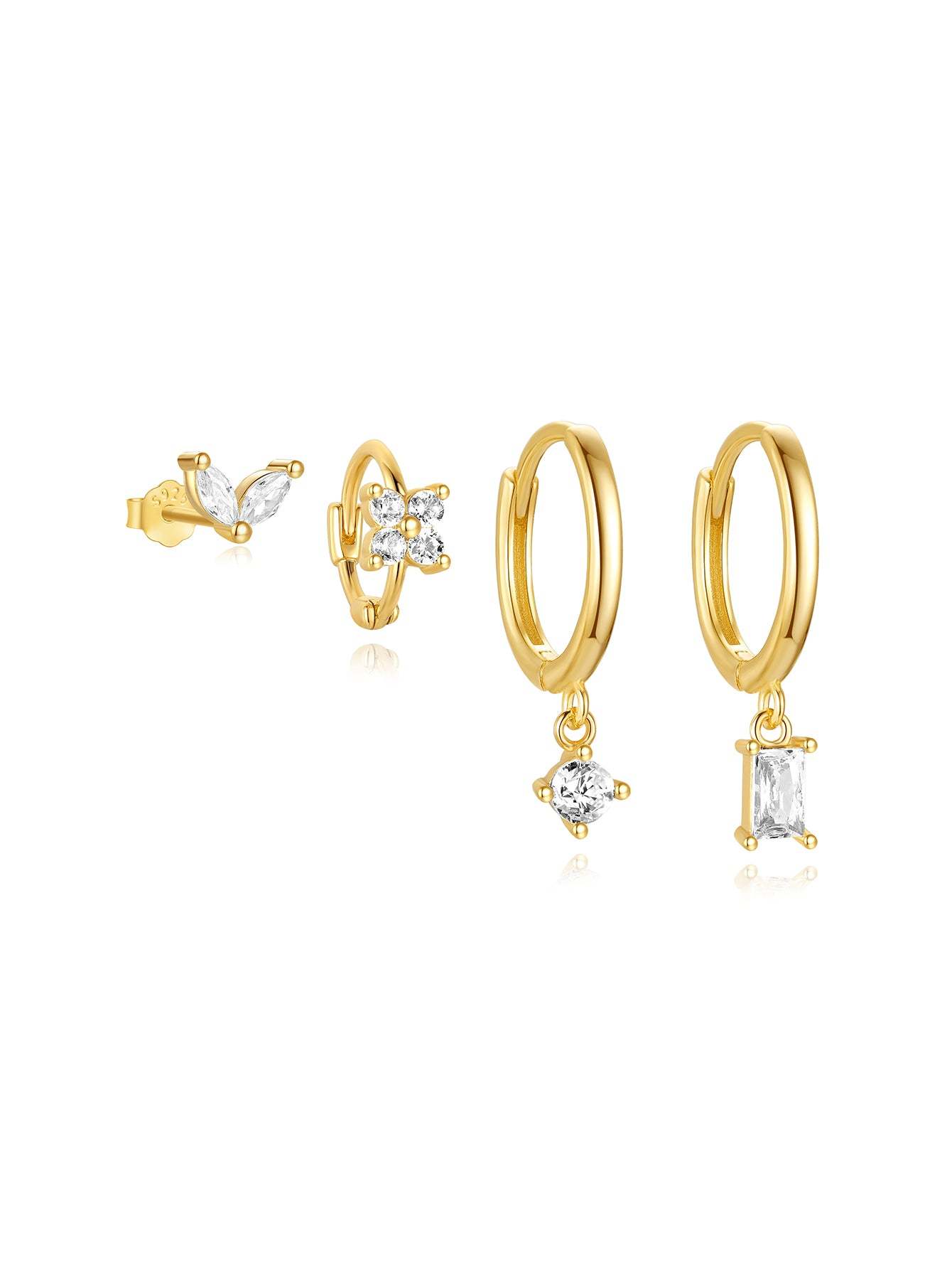 S925 Simple Zircon Hoop Drop Earring Set-Olarajewelry