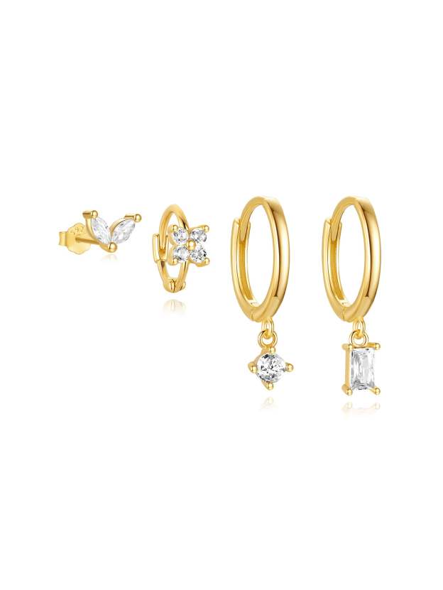 S925 Simple Zircon Hoop Drop Earring Set-Olarajewelry
