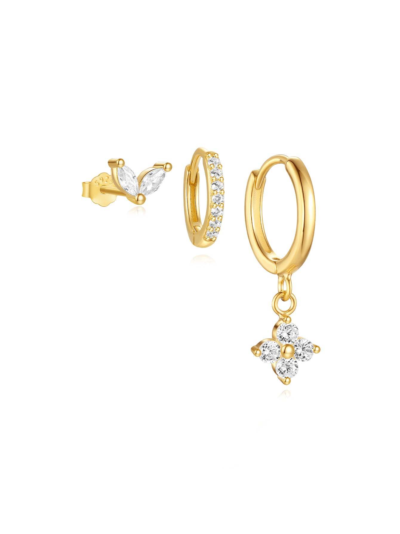 S925 5 Pieces Fresh Flower Zircon Stud Earring Set-Olarajewelry