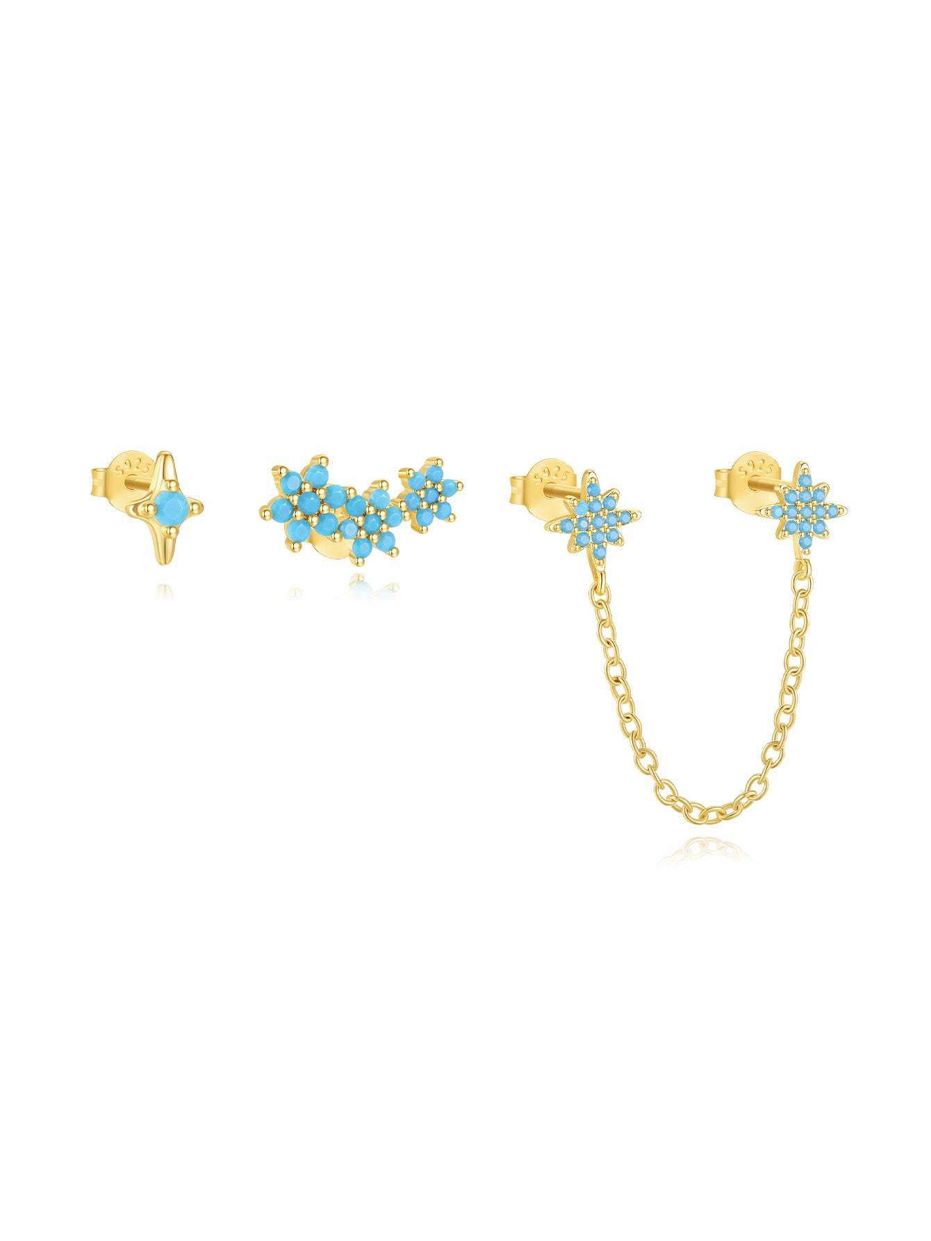 S925 Turquoise Star Fashion Studs Hoops Earrings-Olarajewelry