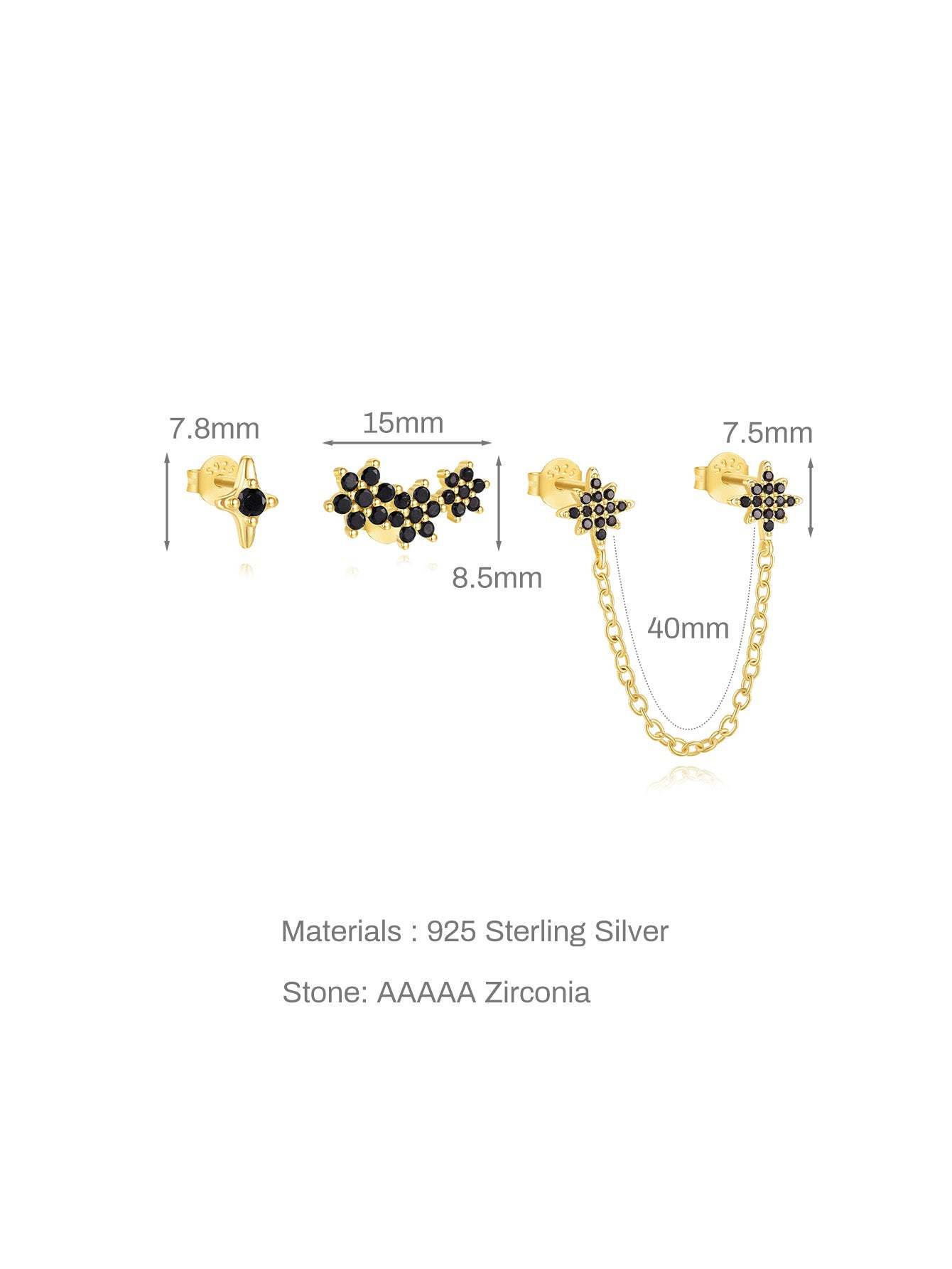 S925 Black Double Flower Chain Elegant Stud Earrings-Olarajewelry