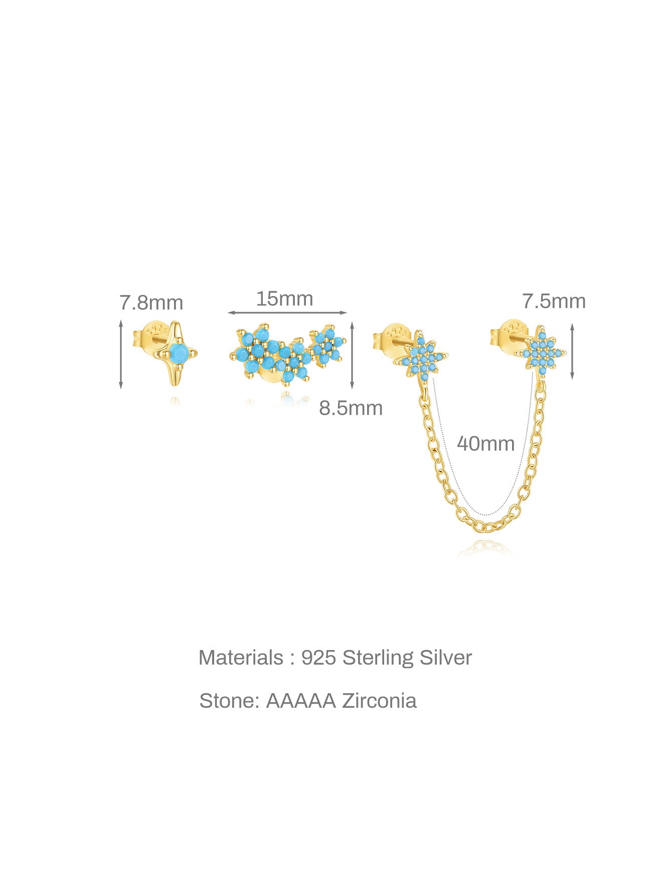 S925 Turquoise Star Fashion Studs Hoops Earrings-Olarajewelry