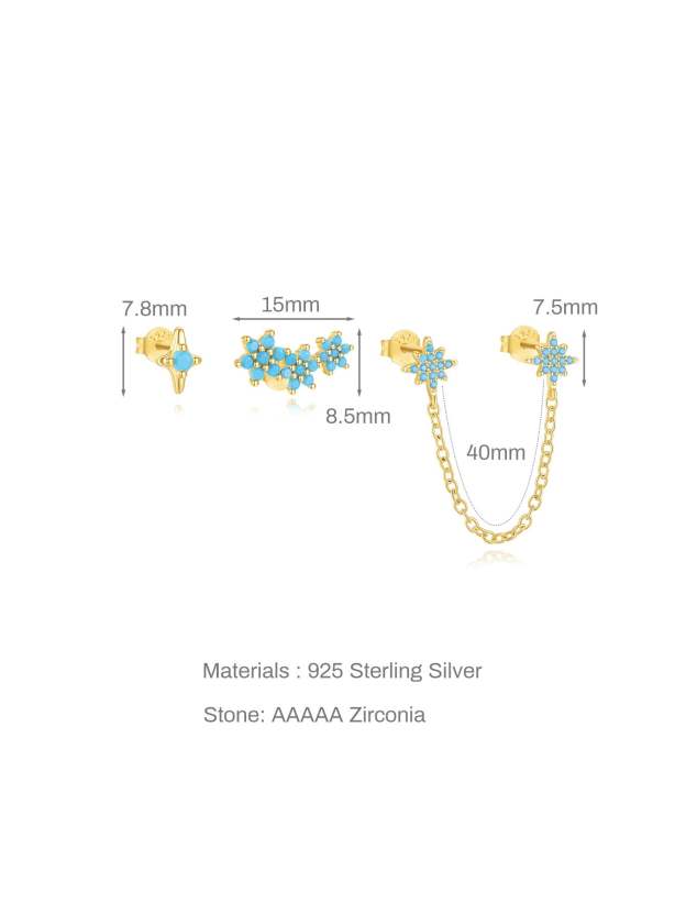 S925 Turquoise Star Fashion Studs Hoops Earrings-Olarajewelry
