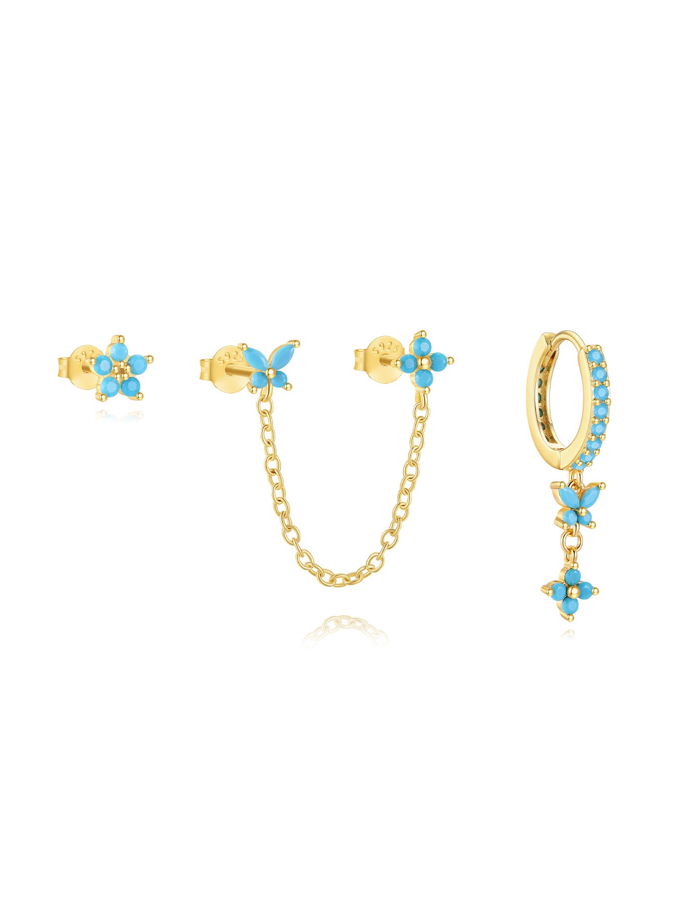 S925 Turquoise Flower Fashion Studs Hoops Earrings-Olarajewelry