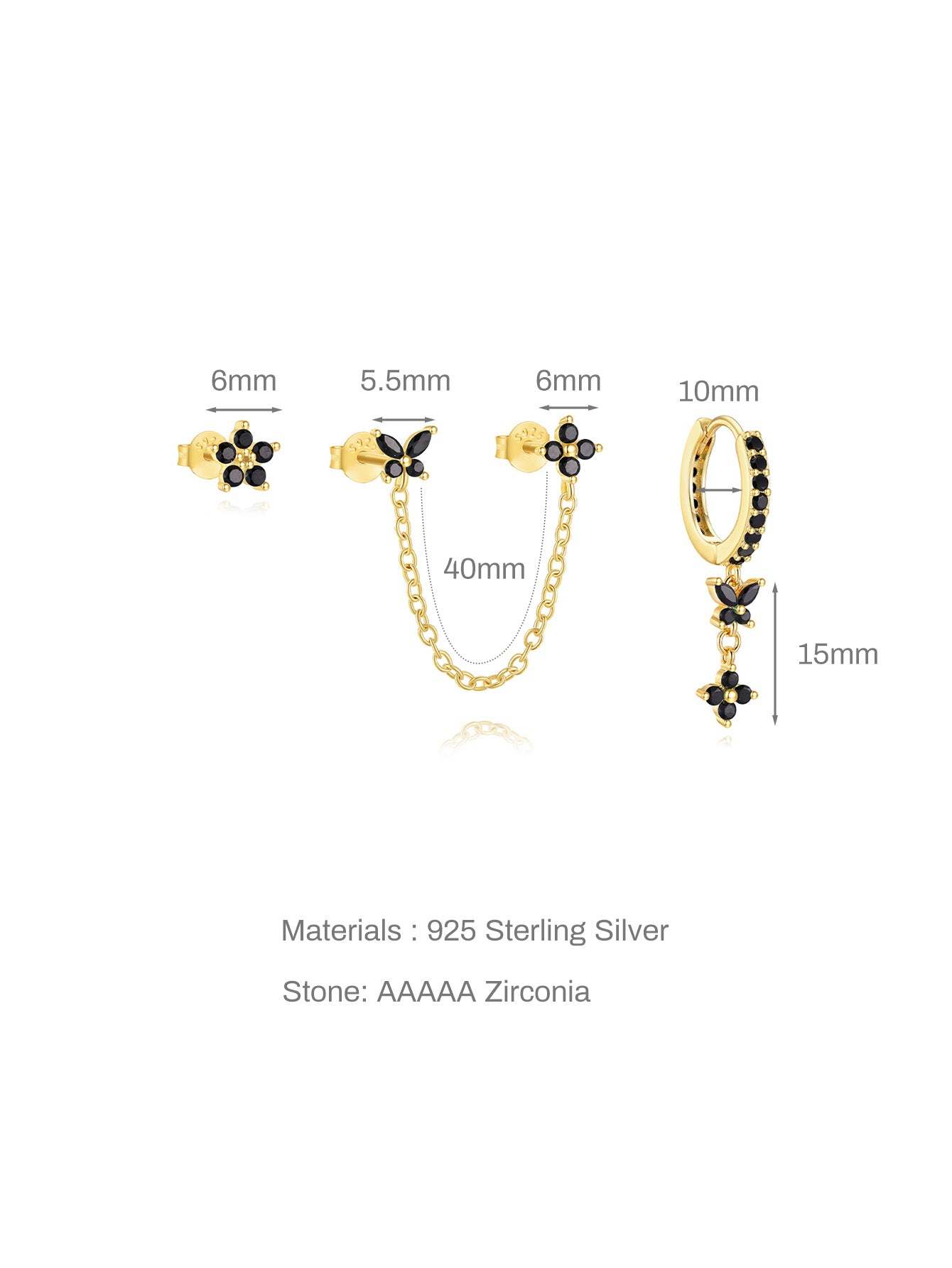 S925 Black Double Flower Fashion Elegant Earrings-Olarajewelry