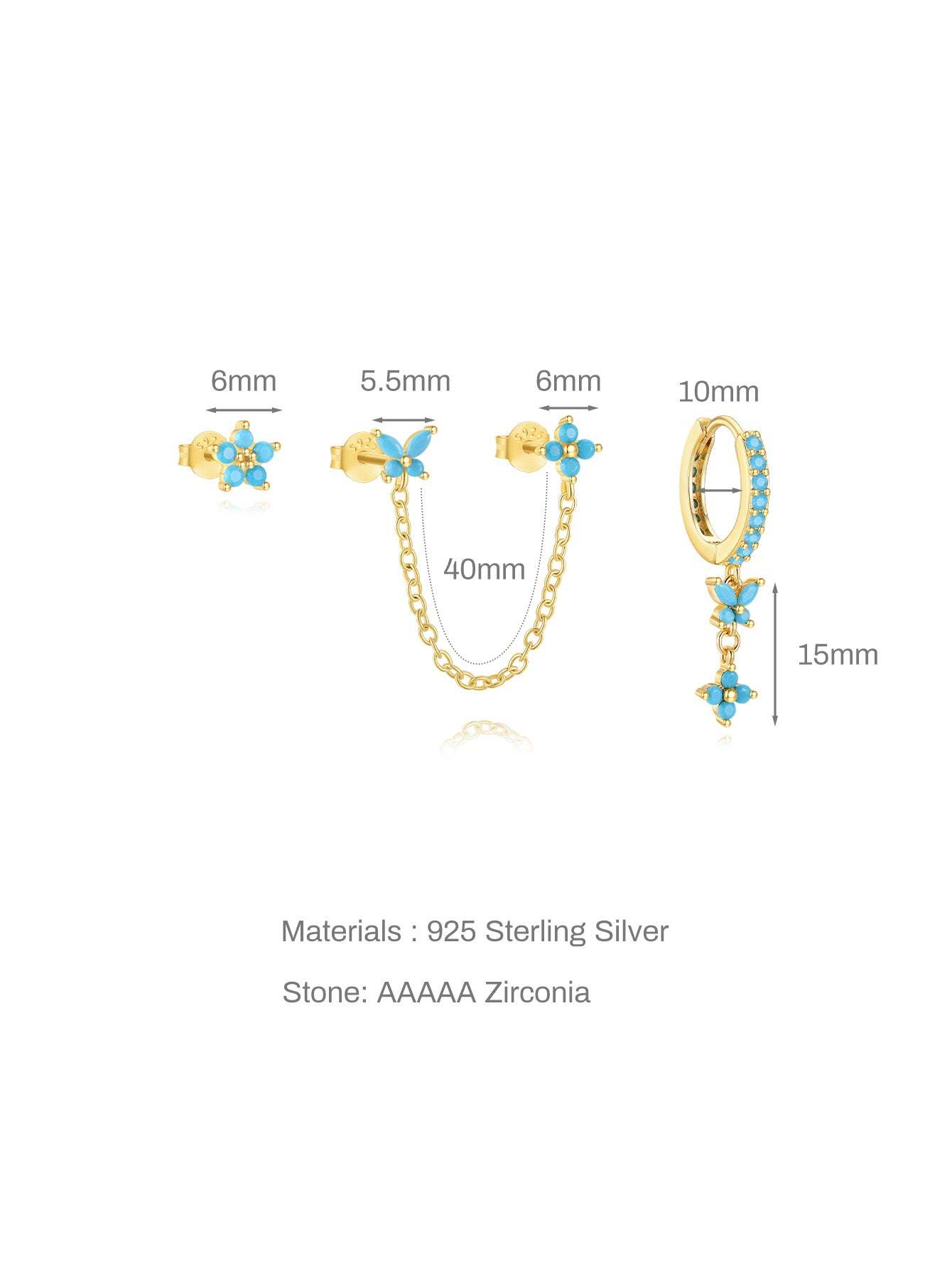 S925 Turquoise Flower Fashion Studs Hoops Earrings-Olarajewelry