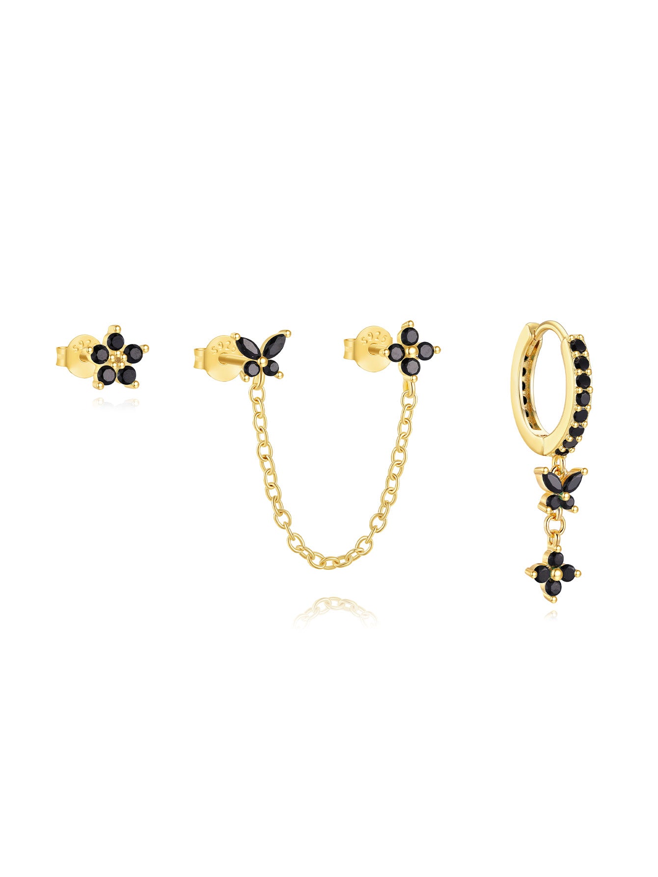 S925 Black Double Flower Fashion Elegant Earrings-Olarajewelry