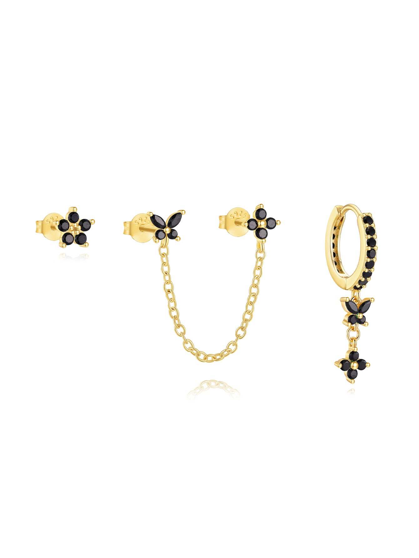 S925 Black Double Flower Fashion Elegant Earrings-Olarajewelry