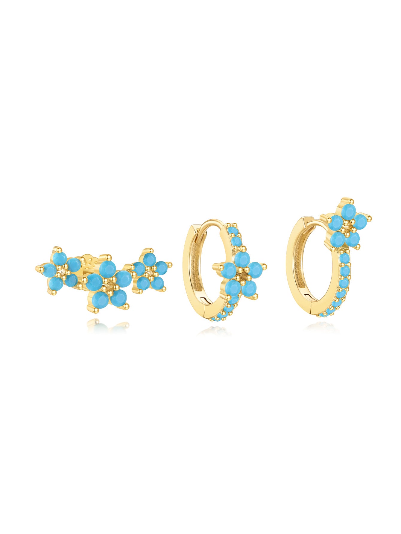 S925 Turquoise Flower Butterfly Fashion Studs Hoops Earrings-Olarajewelry