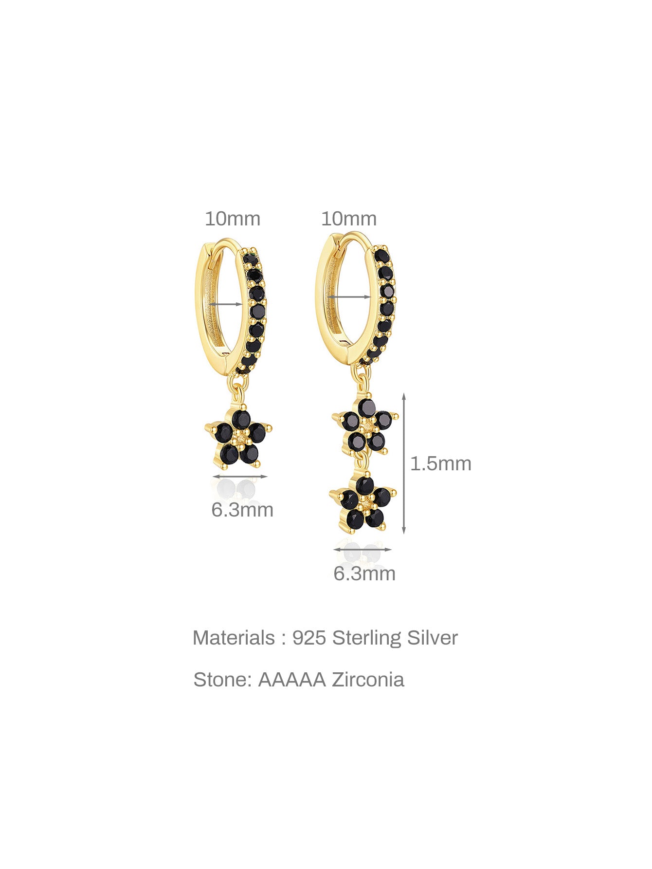 S925 Black Zirconia Flower Fashion Elegant  Studs Hoops Earring-Olarajewelry