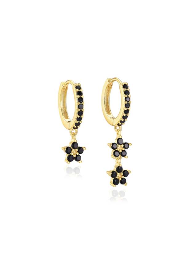 S925 Black Zirconia Flower Fashion Elegant  Studs Hoops Earring-Olarajewelry