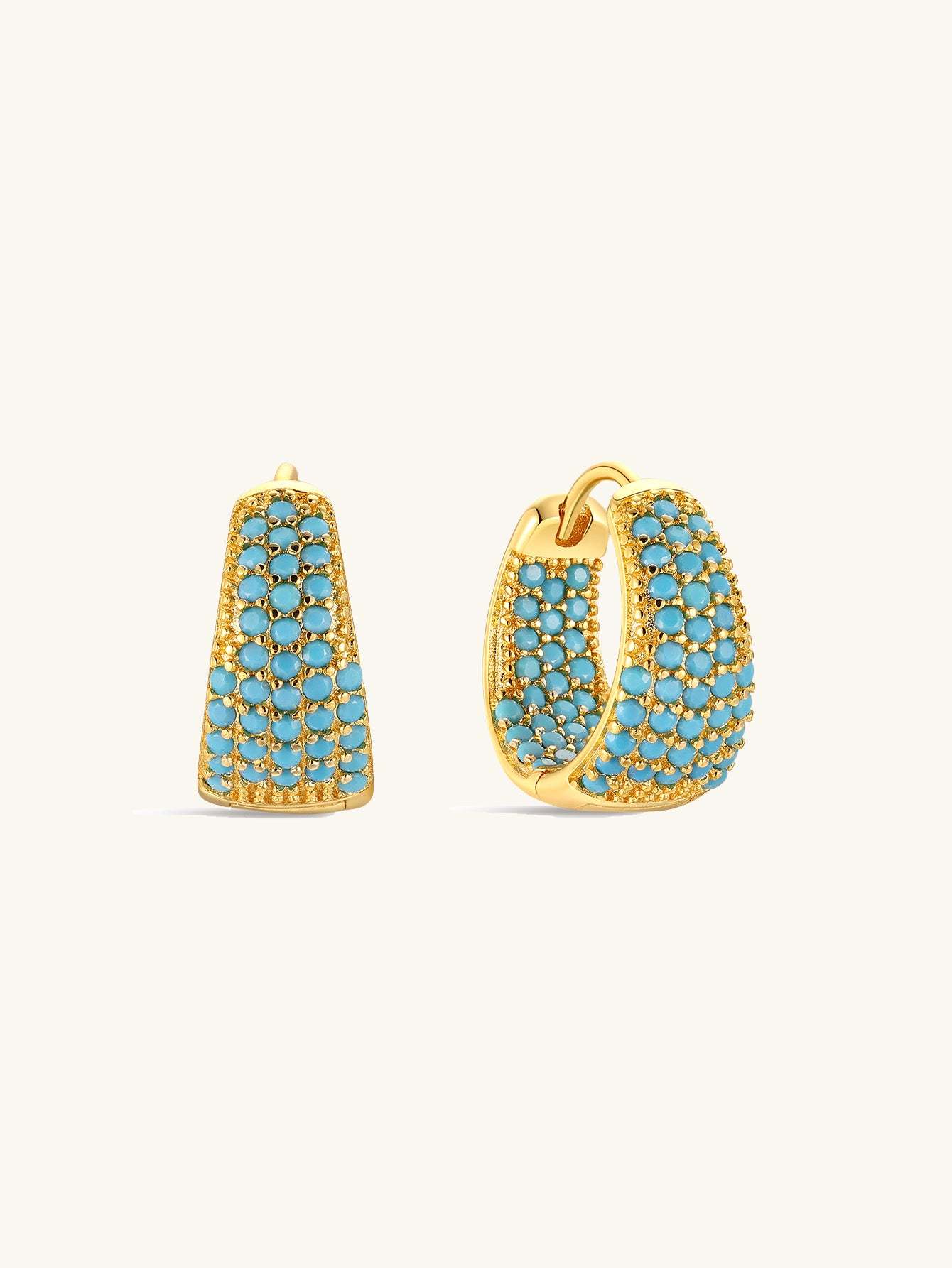 Wide Rimmed Pave Turquoise Huggies Earrings-Olarajewelry