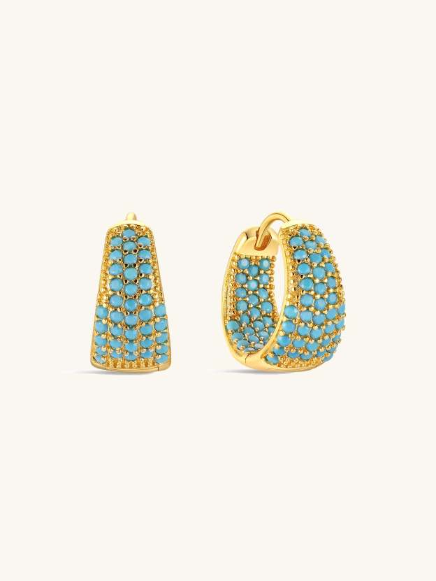 Wide Rimmed Pave Turquoise Huggies Earrings-Olarajewelry