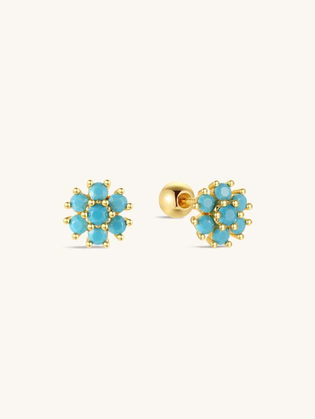 Petal Pave Turquoise Ear Piercing Studs-Olarajewelry
