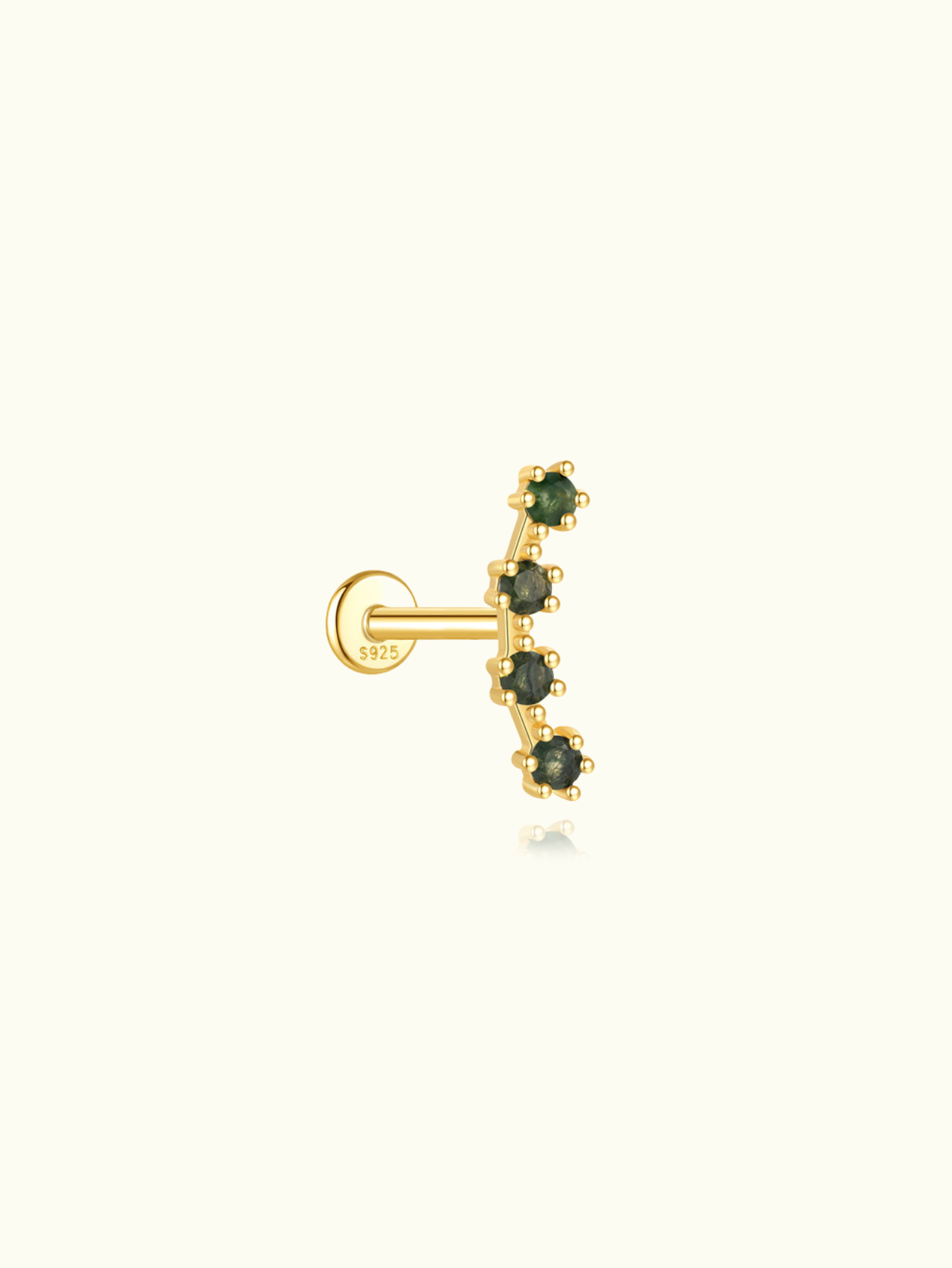 S925 Moss Agate Arch Flatback Stud
