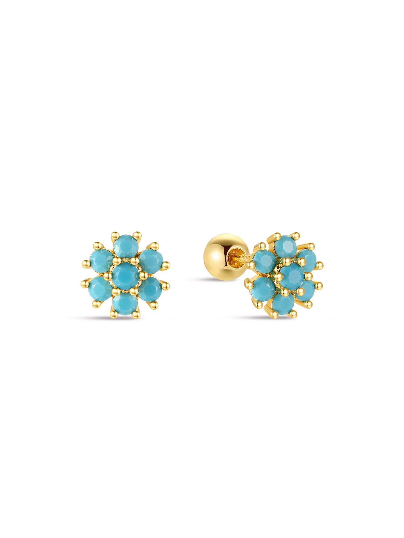 Petal Pave Turquoise Ear Piercing Studs-Olarajewelry