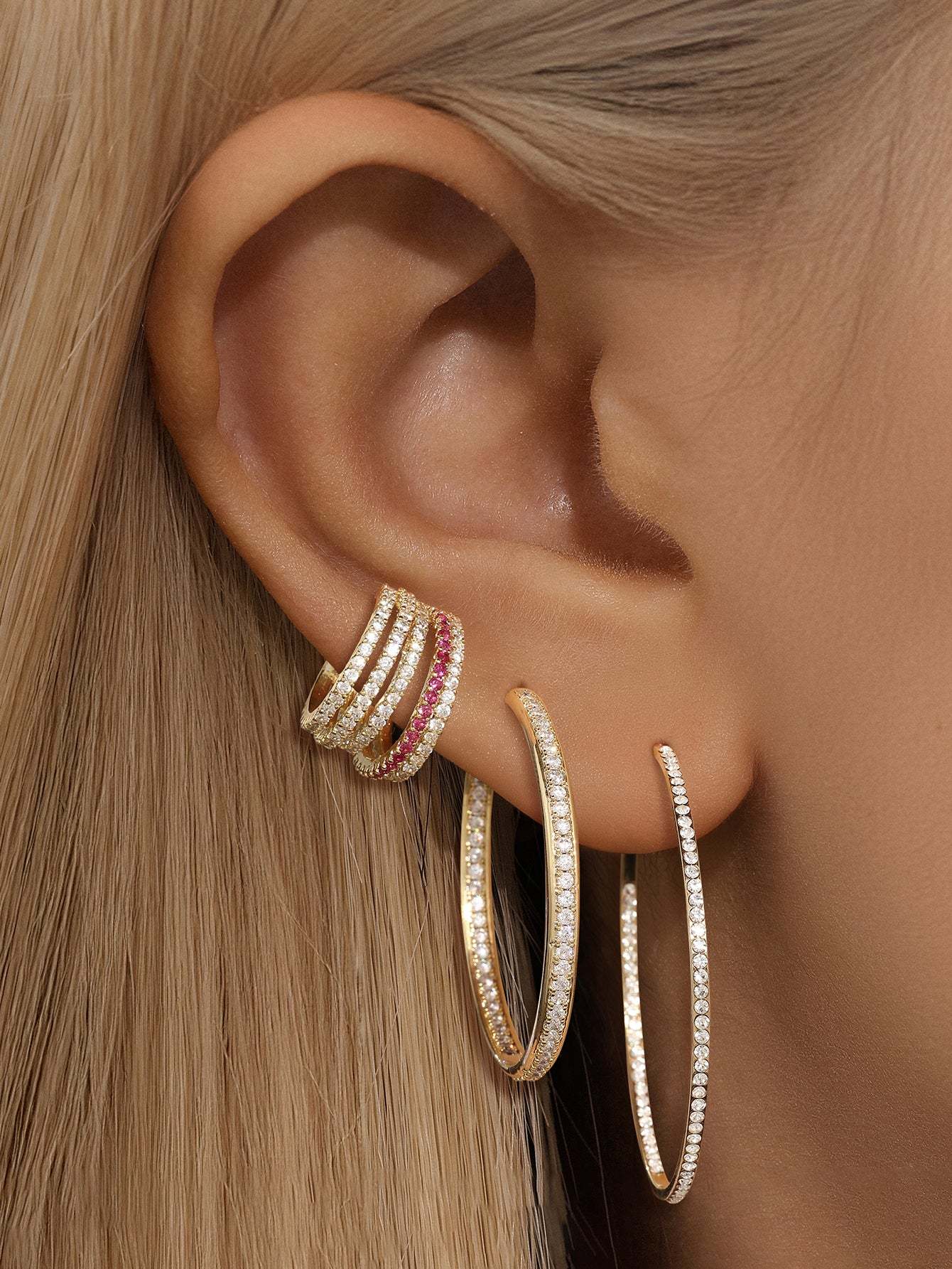 Classic Zircon Large Thin Hoop Earrings-Olarajewelry