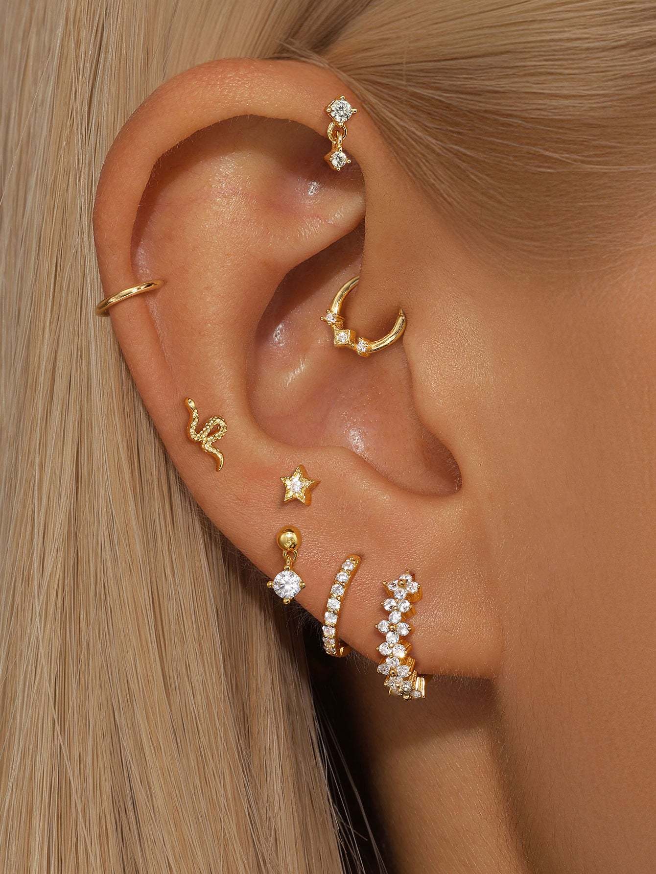 S925 Minimalist Trio Zircon Daith Earring-Olarajewelry