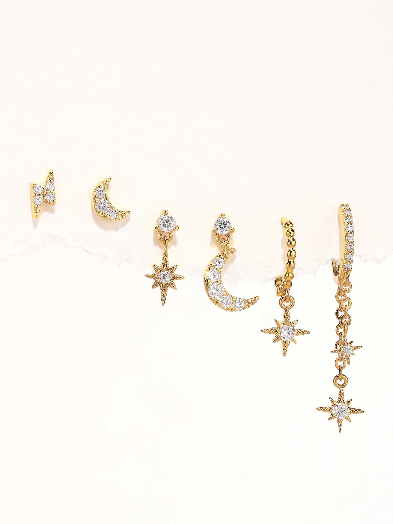 S925 Star and Moon Zircon Earring Set-Olarajewelry