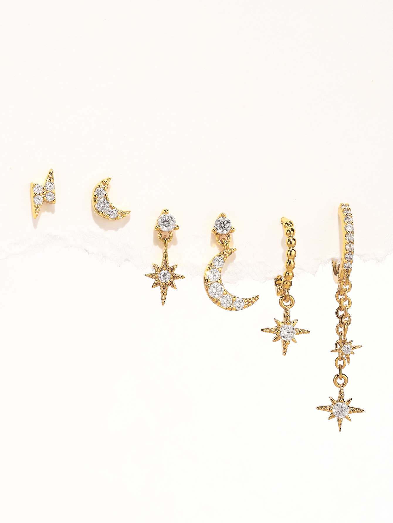 S925 Star and Moon Zircon Earring Set-Olarajewelry