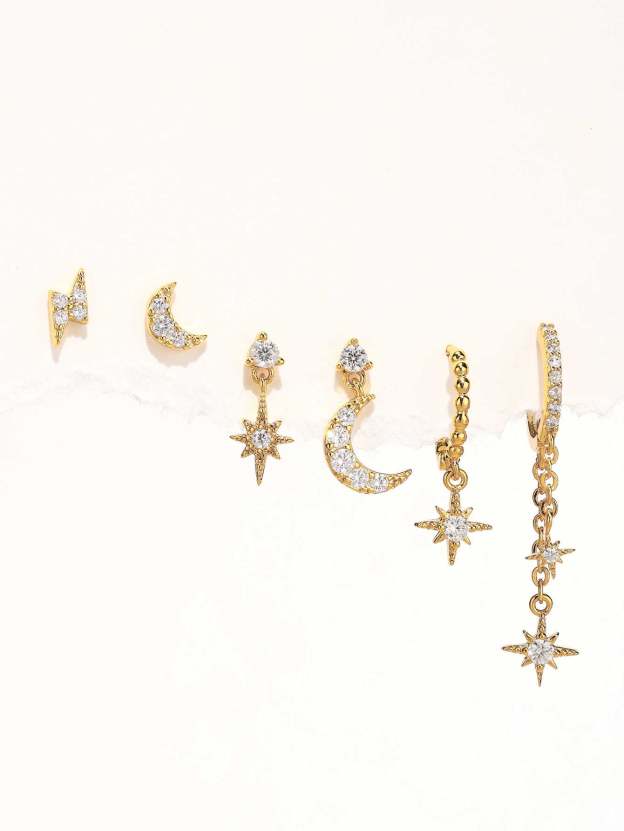 S925 Star and Moon Zircon Earring Set-Olarajewelry