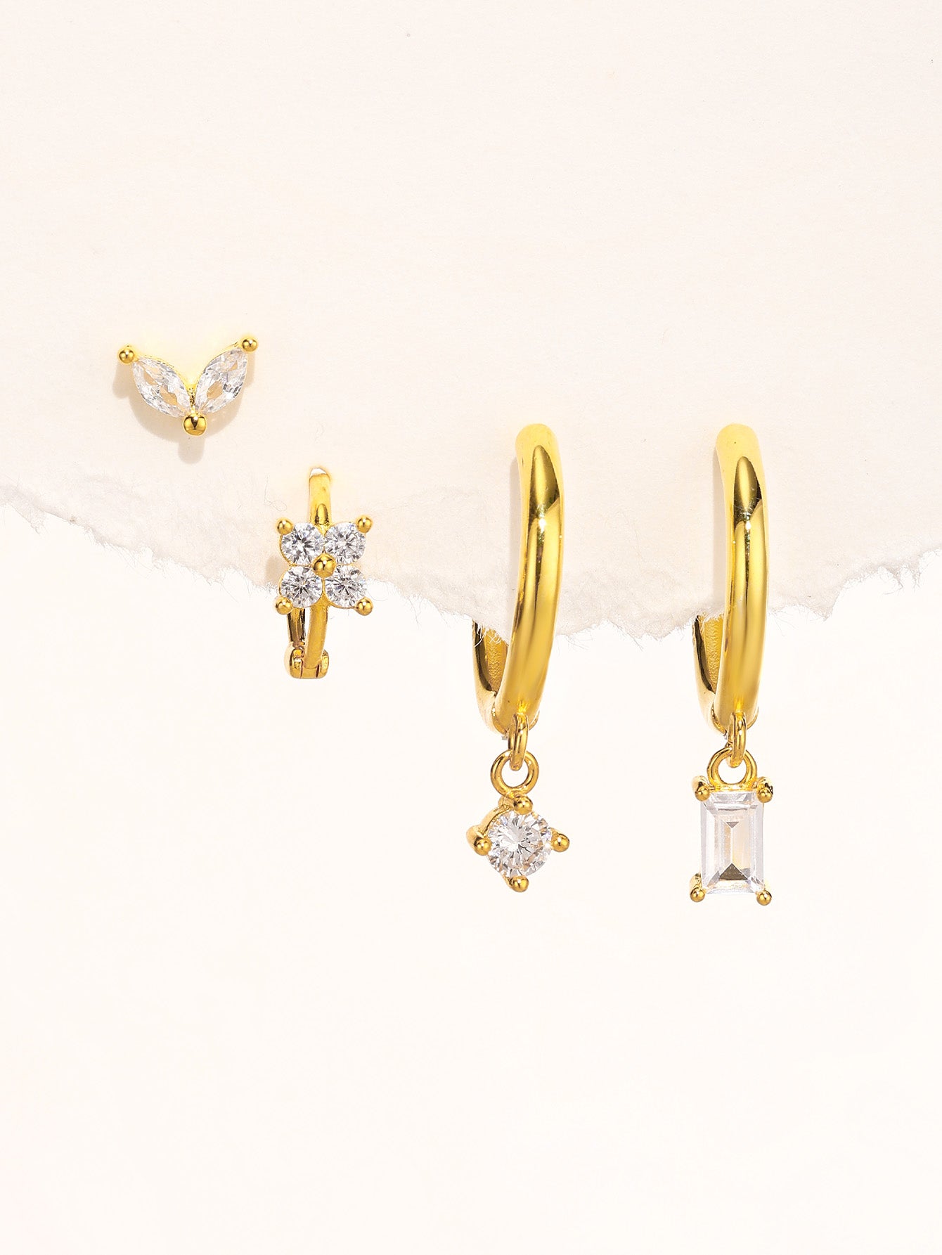 S925 Simple Zircon Hoop Drop Earring Set-Olarajewelry