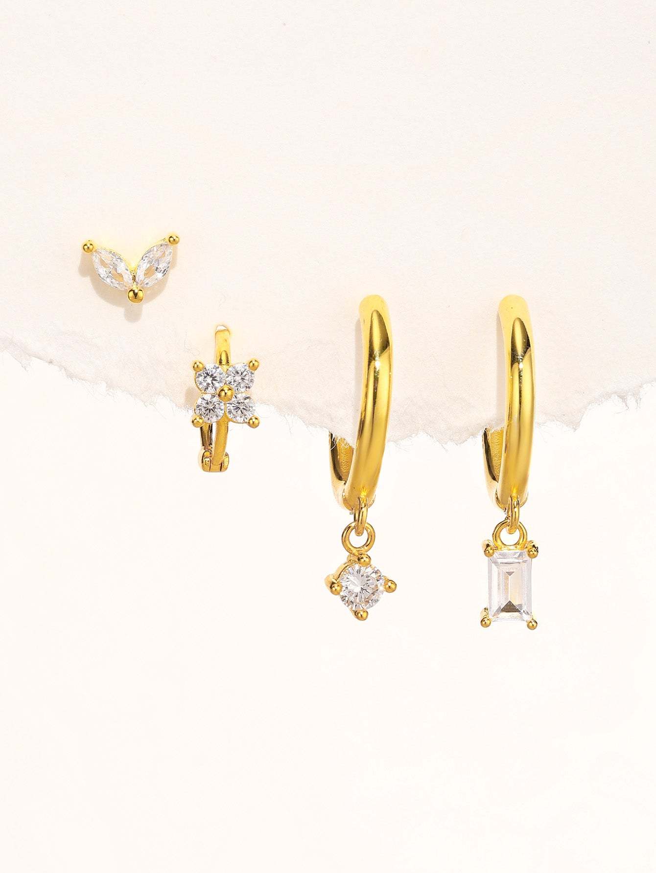 S925 Simple Zircon Hoop Drop Earring Set-Olarajewelry