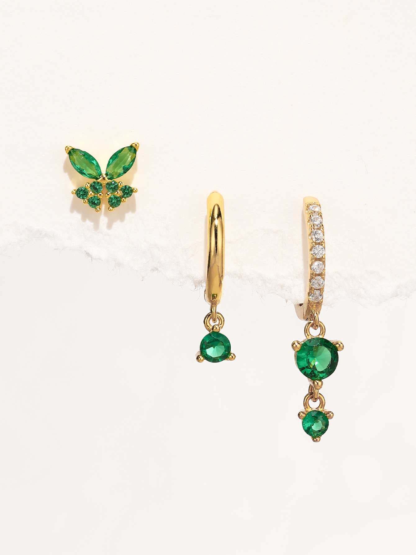 S925 Butterfly & Round Drops Earring Set-Olarajewelry