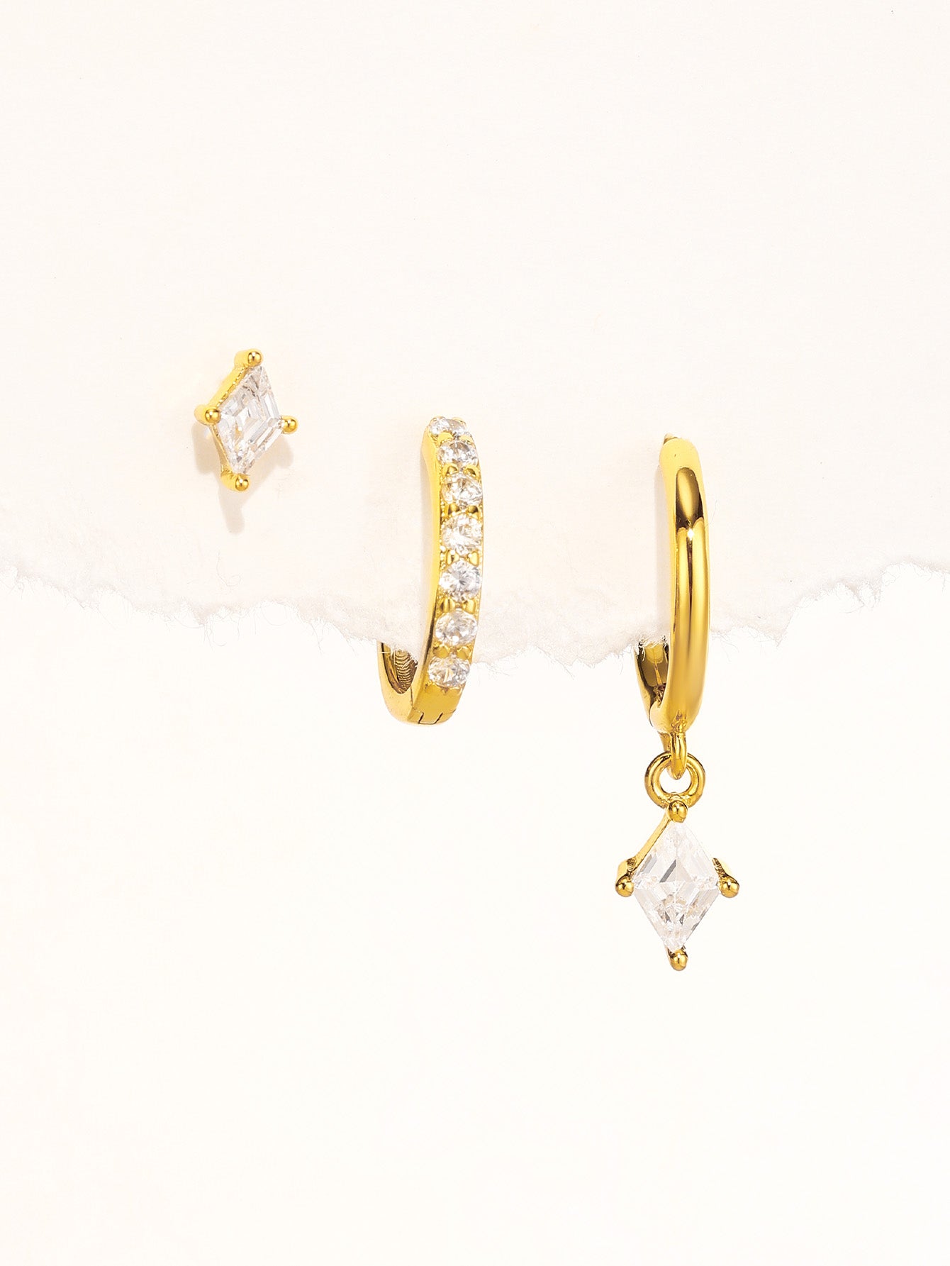 Quadrilateral Pendant Zirconia 3-Piece Earrings-Olarajewelry