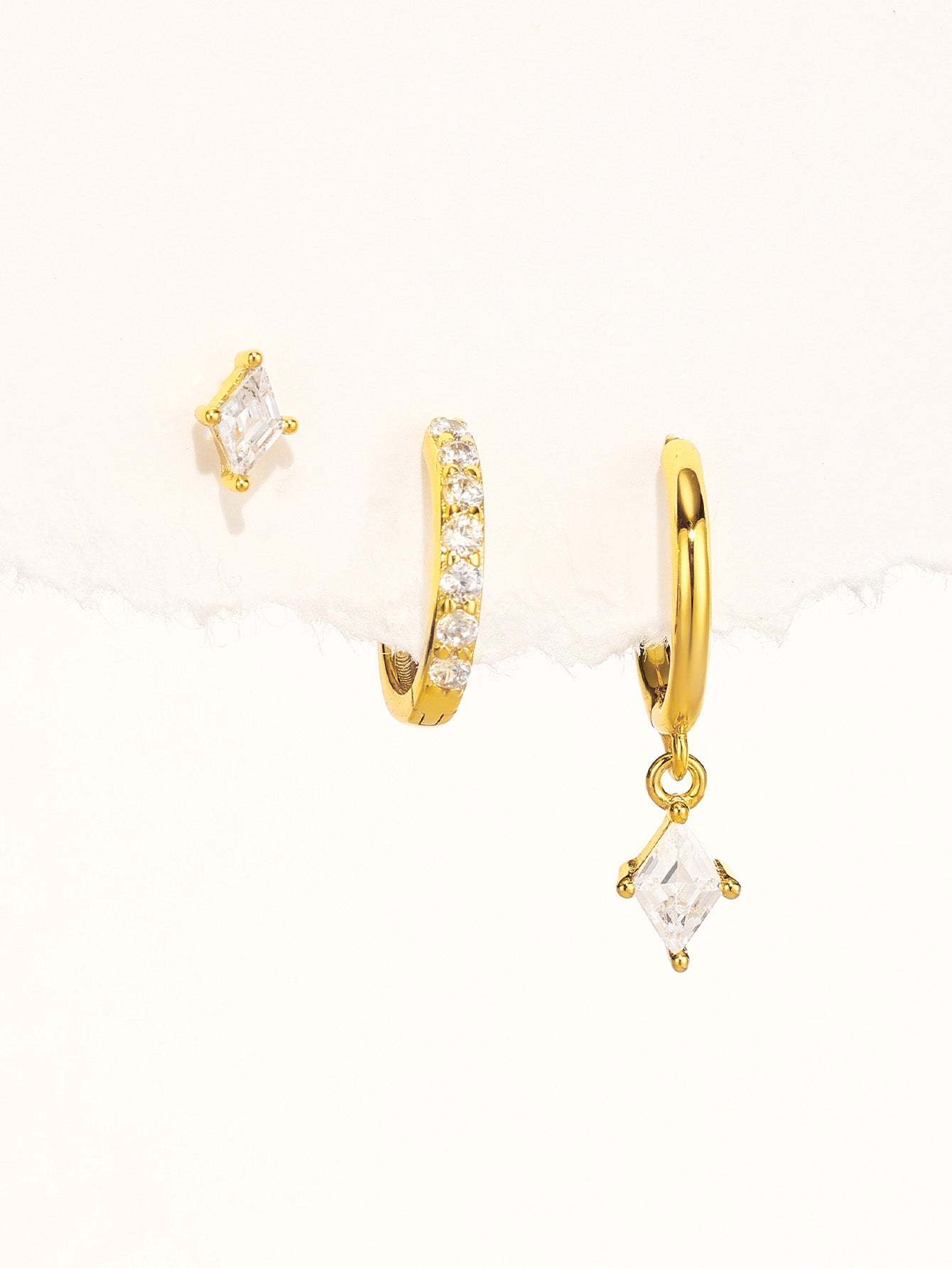 Quadrilateral Pendant Zirconia 3-Piece Earrings-Olarajewelry