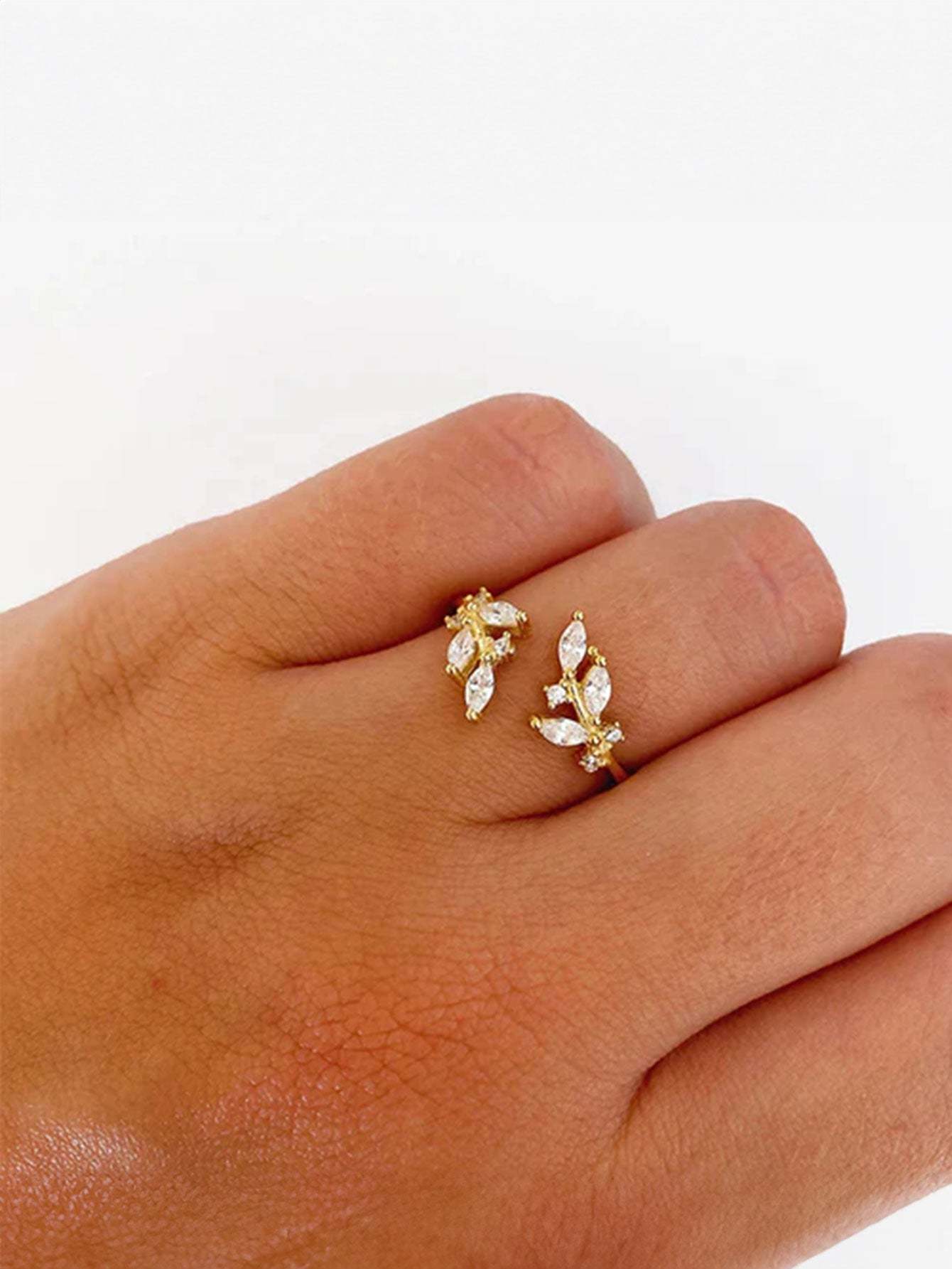 S925 Leaves Zircon Elegant Wedding Open Ring-Olarajewelry