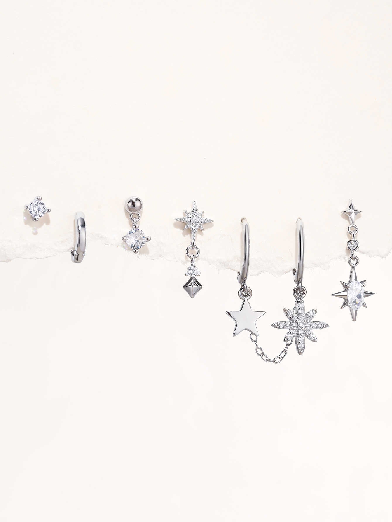 S925 Sterling Silver Starry Star Pendant Earring Set-Olarajewelry