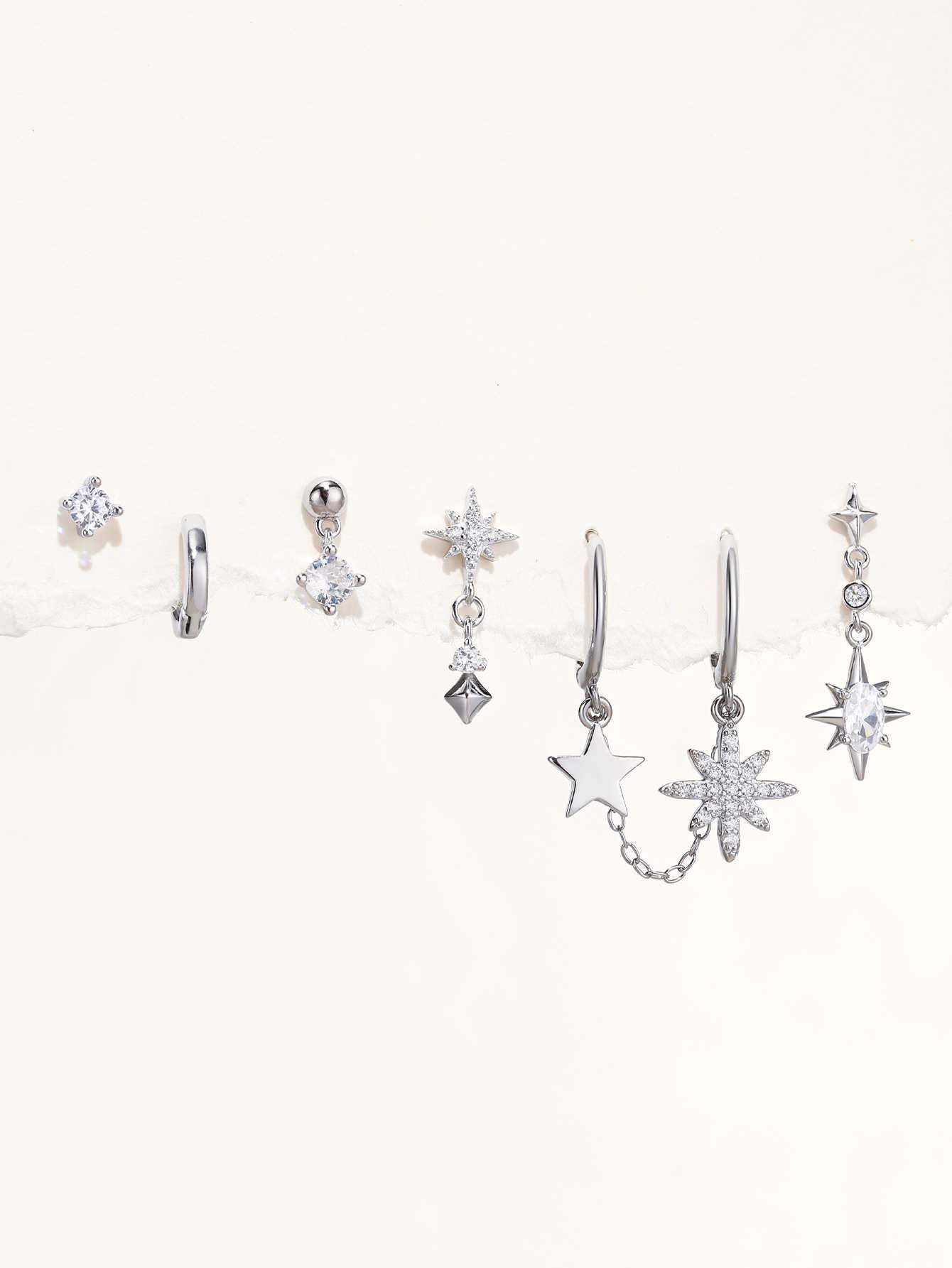 S925 Sterling Silver Starry Star Pendant Earring Set-Olarajewelry